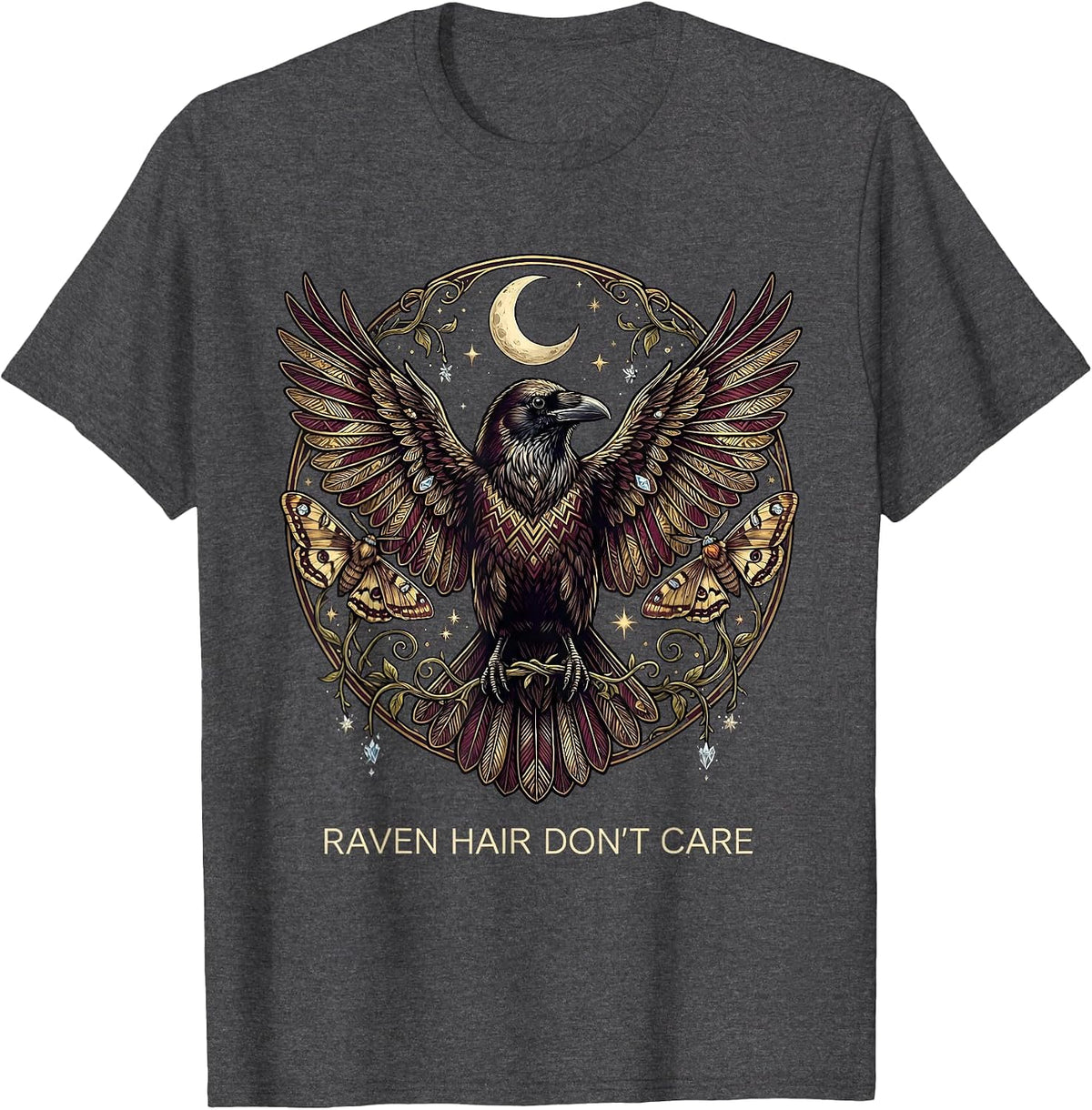 Raven Hair Don't Care Edgar Allan Poe Design T-Shirt - Dark Heather Grey