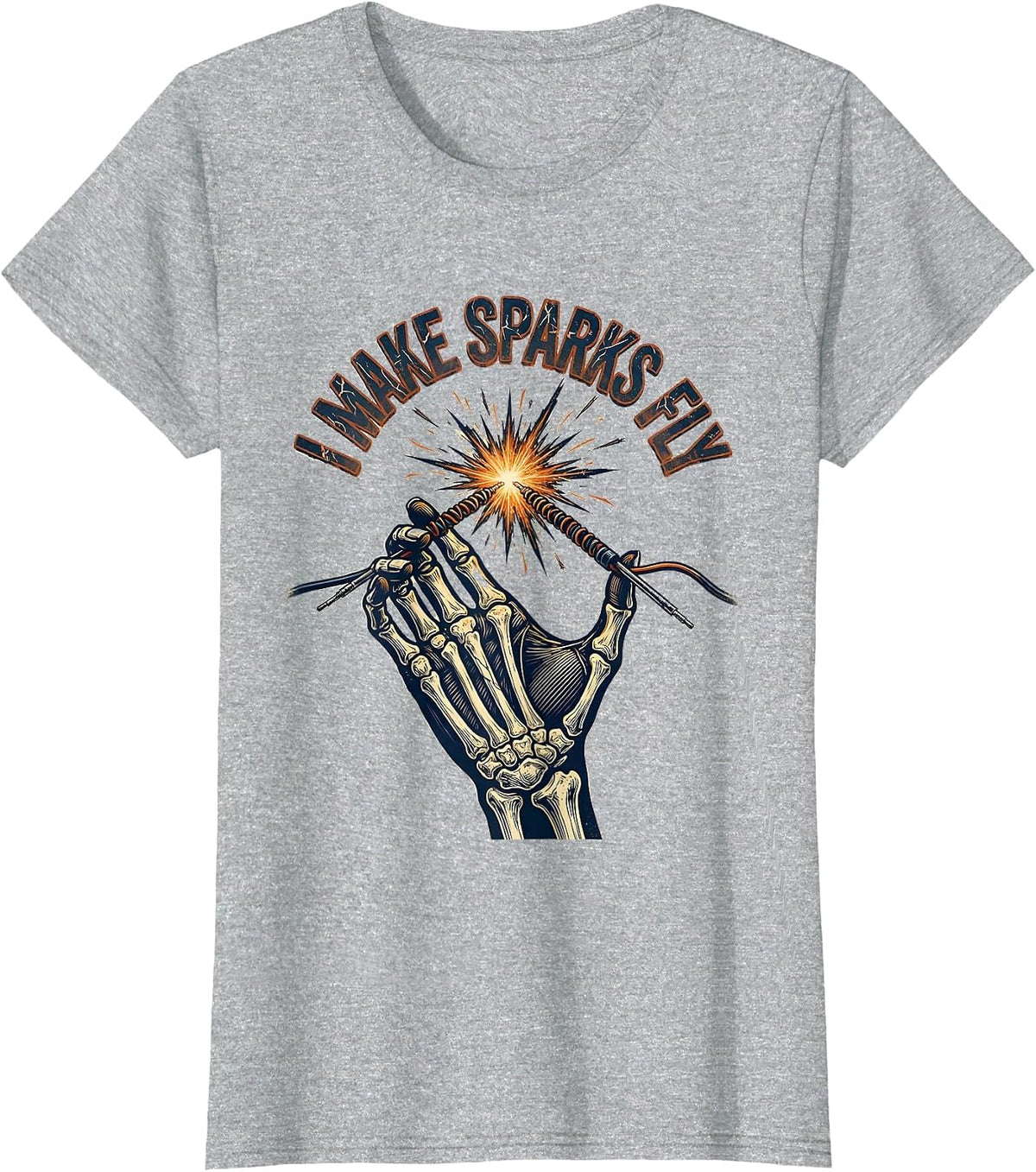 I Make Sparks Fly Funny Skeleton Electrician Gift T-Shirt - Heather Grey
