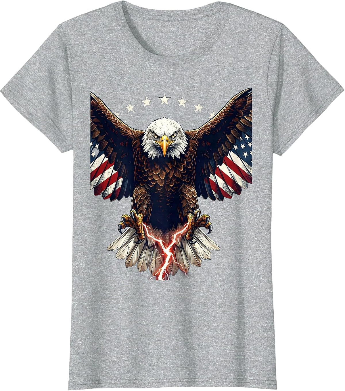 Bald Eagle Lightning Bolt American Power Design T-Shirt - Heather Grey