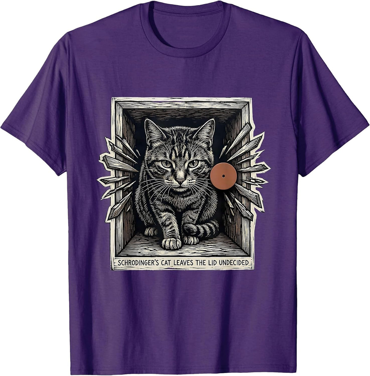 Schrodinger's Cat Leaves The Lid Undecided Physics Geek T-Shirt - Purple