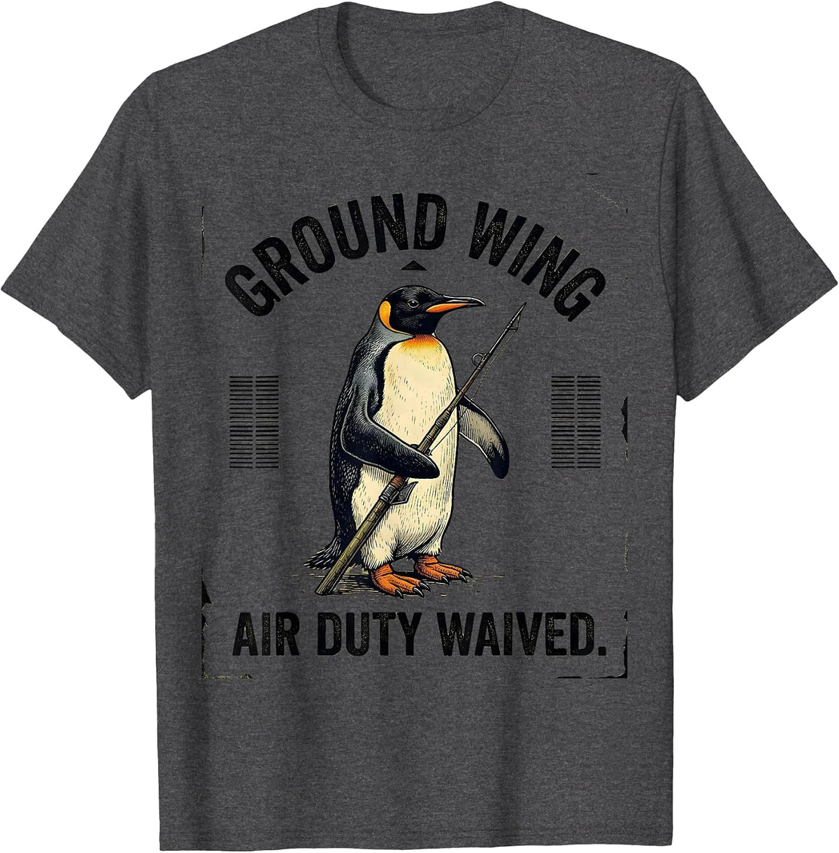 Ground Wing Air Duty Waived Funny Tactical Penguin Meme T-Shirt - Dark Heather Grey