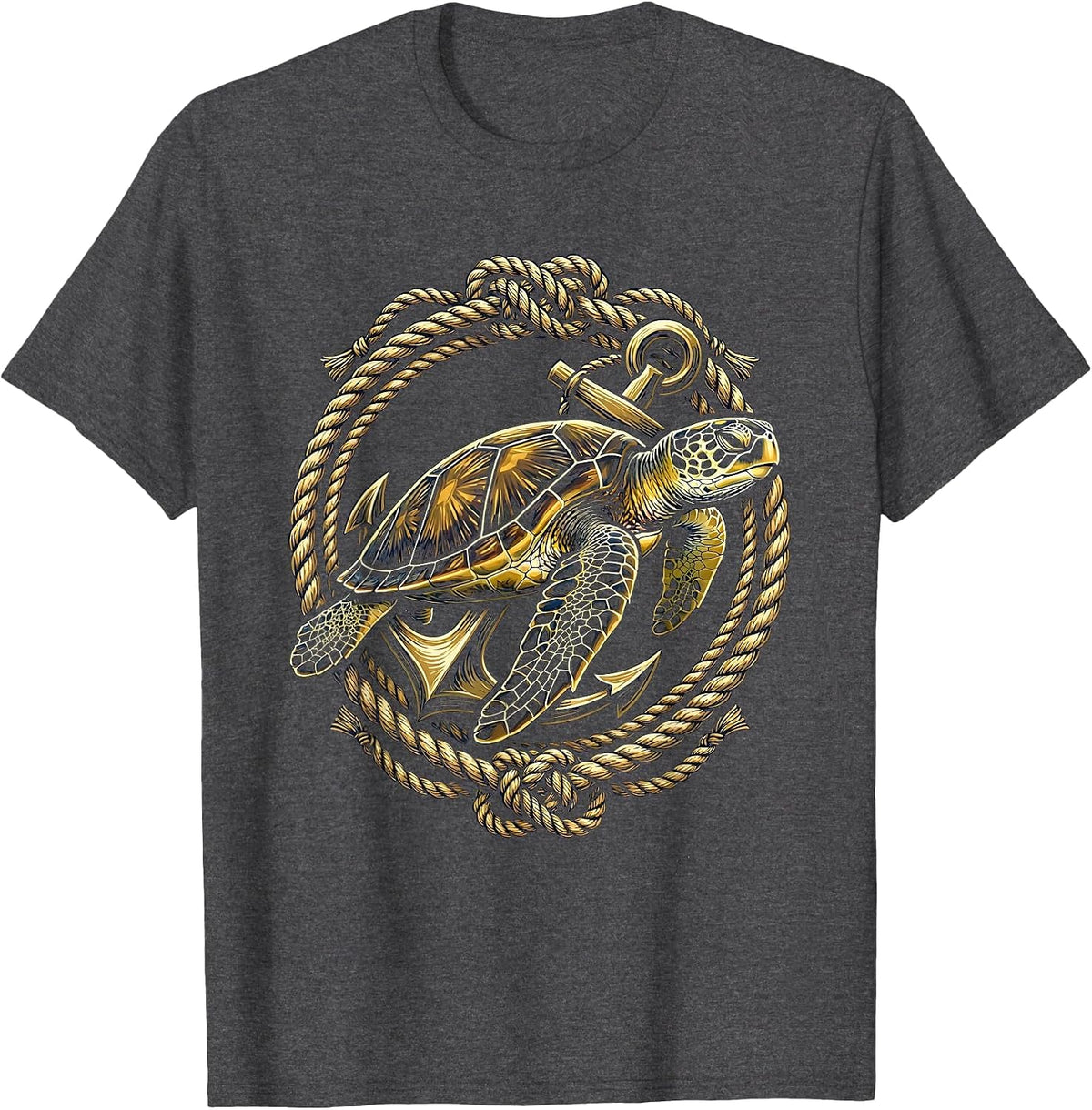 Sea Turtle and Drifting Anchor Ocean Art T-Shirt - Dark Heather Grey