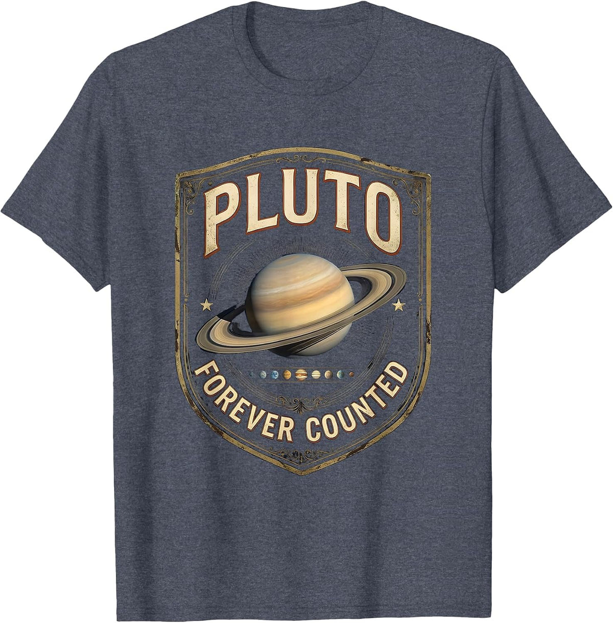 Pluto, Forever Counted Vintage Retro Astronomy Space Science T-Shirt - Heather Blue