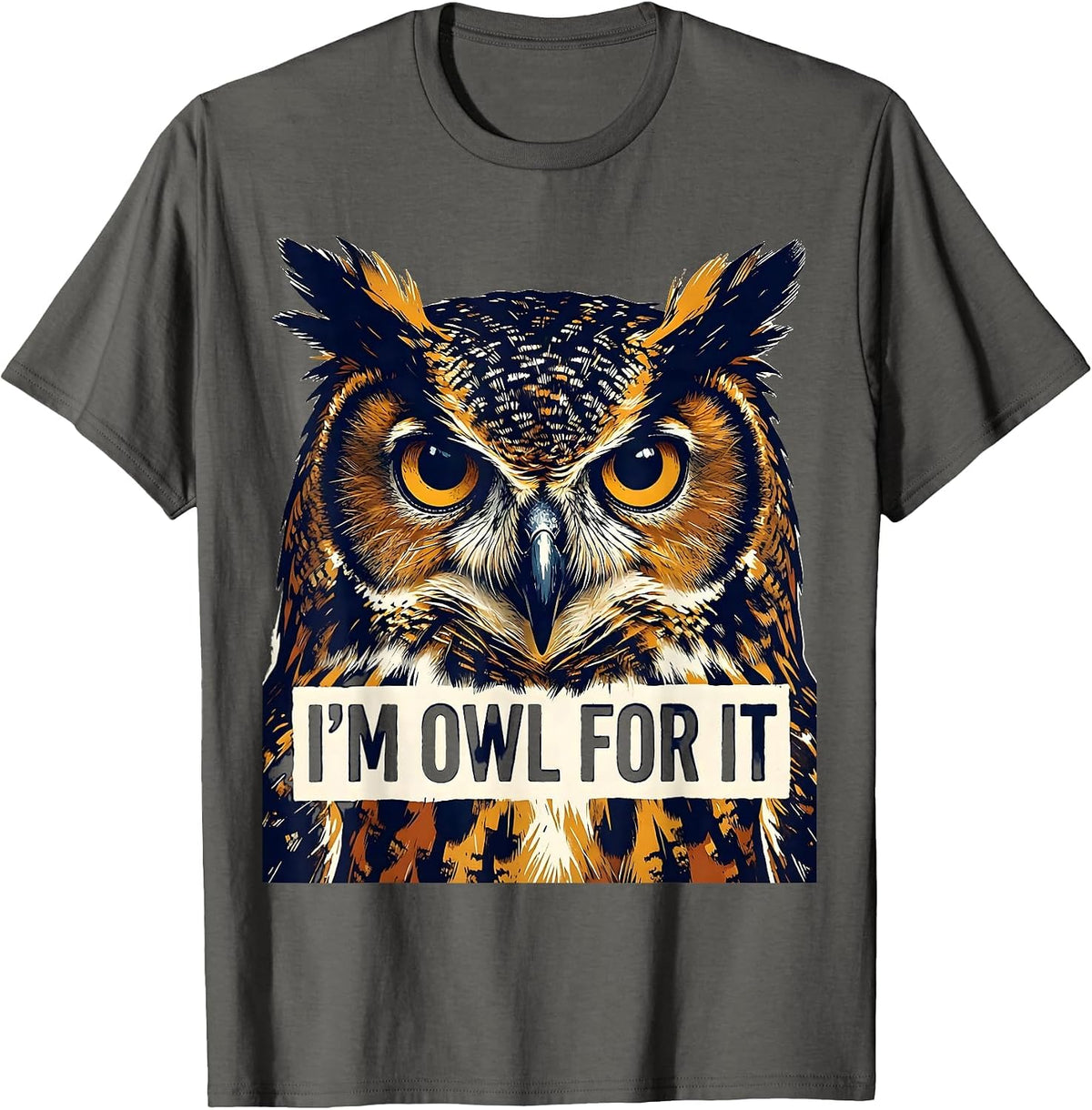 I'm Owl For It Funny Owl Lover Retro Humor Vintage T-Shirt - Asphalt Grey