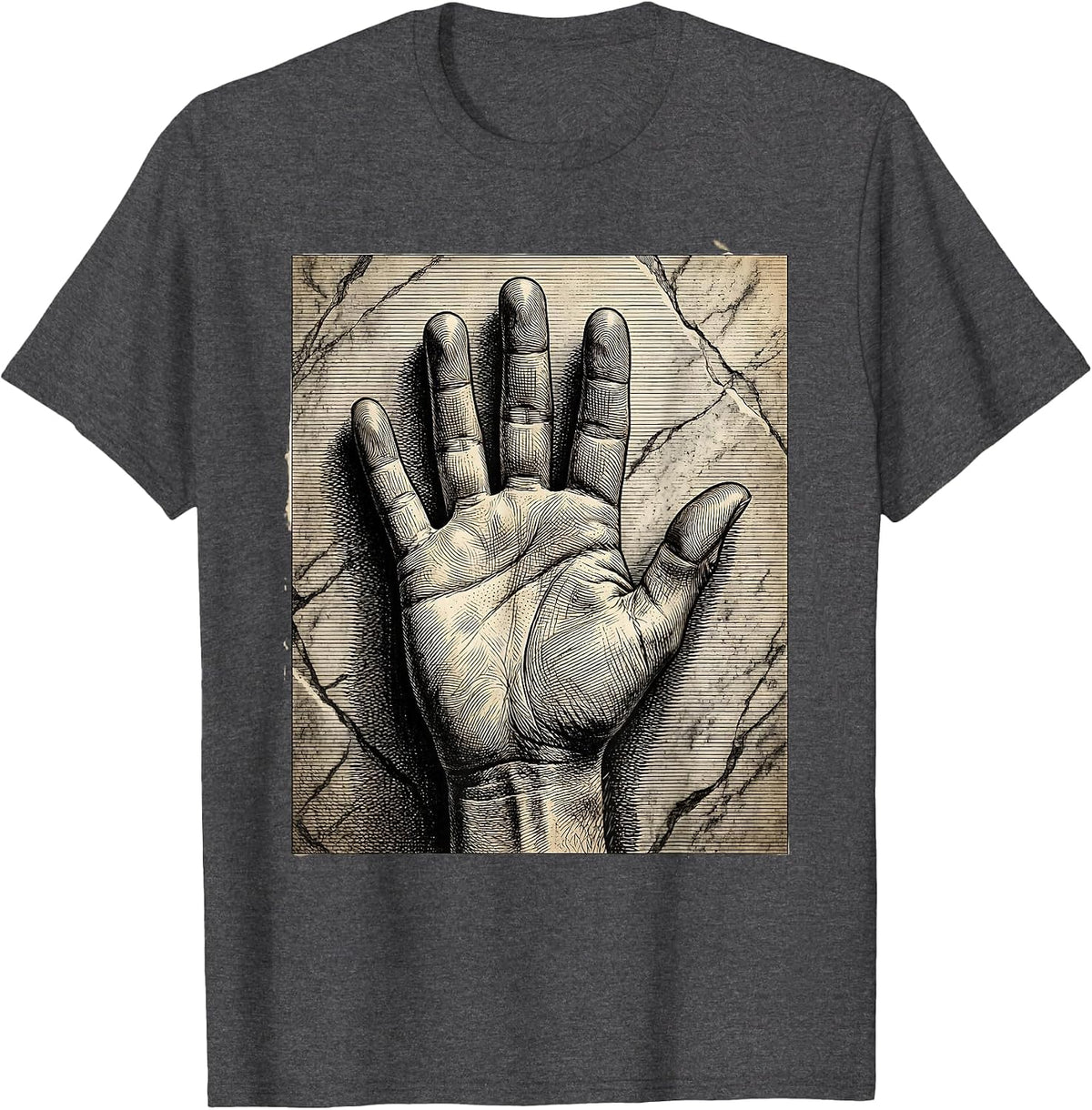September 11 Memorial Hand on Engraved Stone T-Shirt - Dark Heather Grey