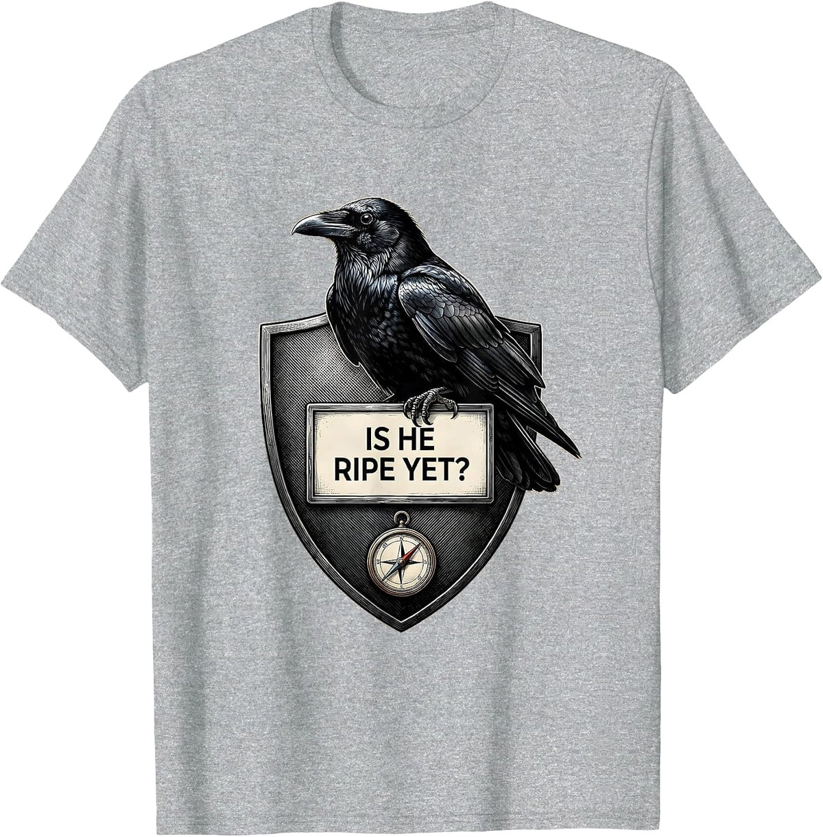 Men's Is He Ripe Yet Dark Humor Gothic Crow Raven Animal Humor T-Shirt - Heather Grey
