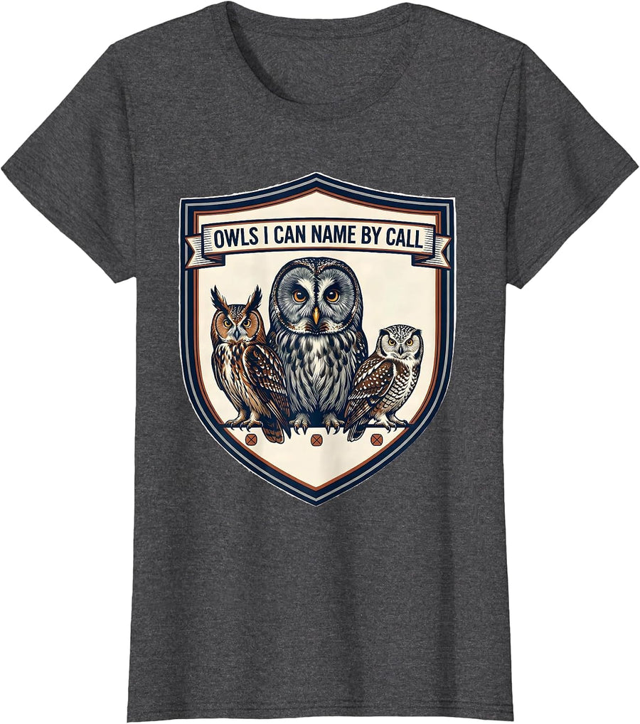 Women's Owls I Can Name By Call Vintage Owl Lover Birdwatcher Humor T-Shirt - Dark Heather Grey