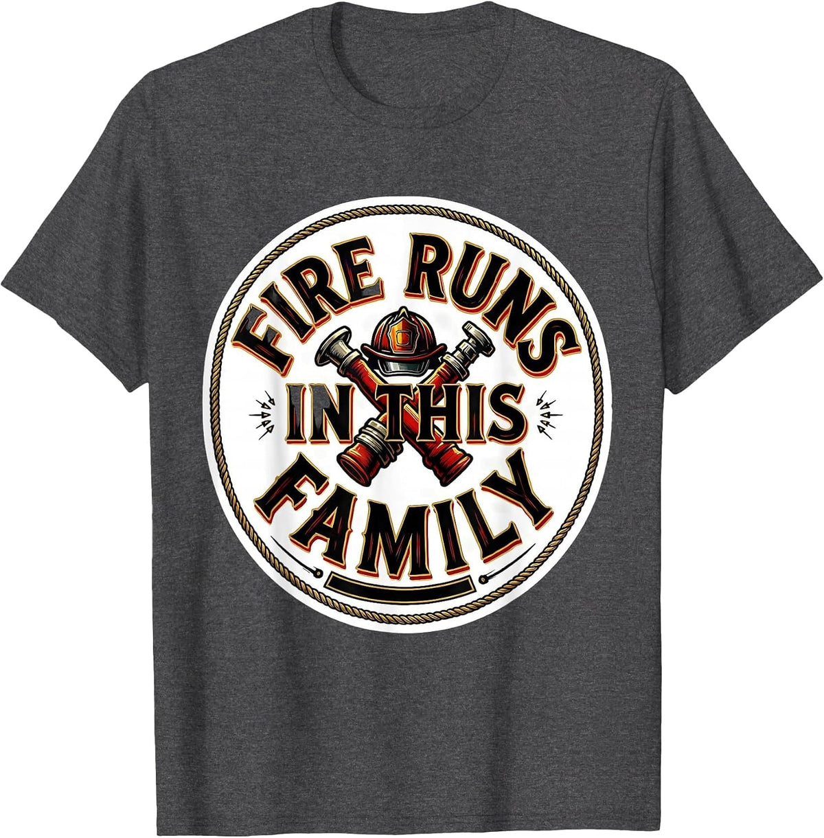 Fire Runs In This Family Retro Firefighter Pride Badge T-Shirt - Dark Heather Grey