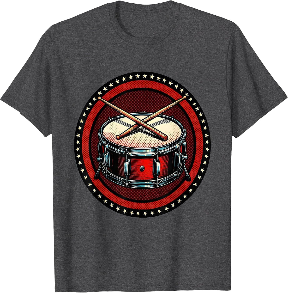 Crossed Drumsticks Snare Drum Percussion Graphic T-Shirt - Dark Heather Grey