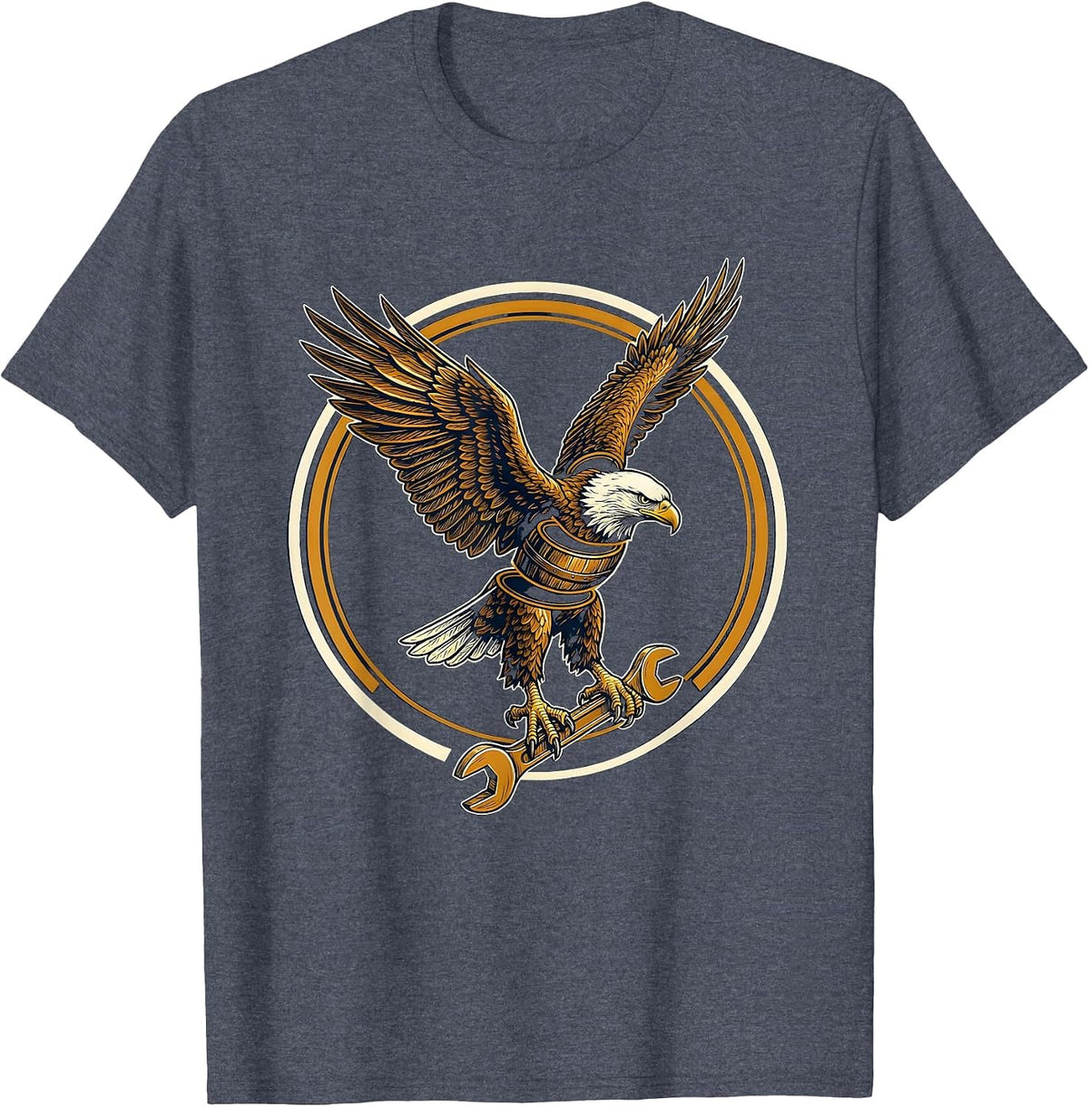 Eagle Clutching Crescent Wrench Graphic Design T-Shirt - Heather Blue