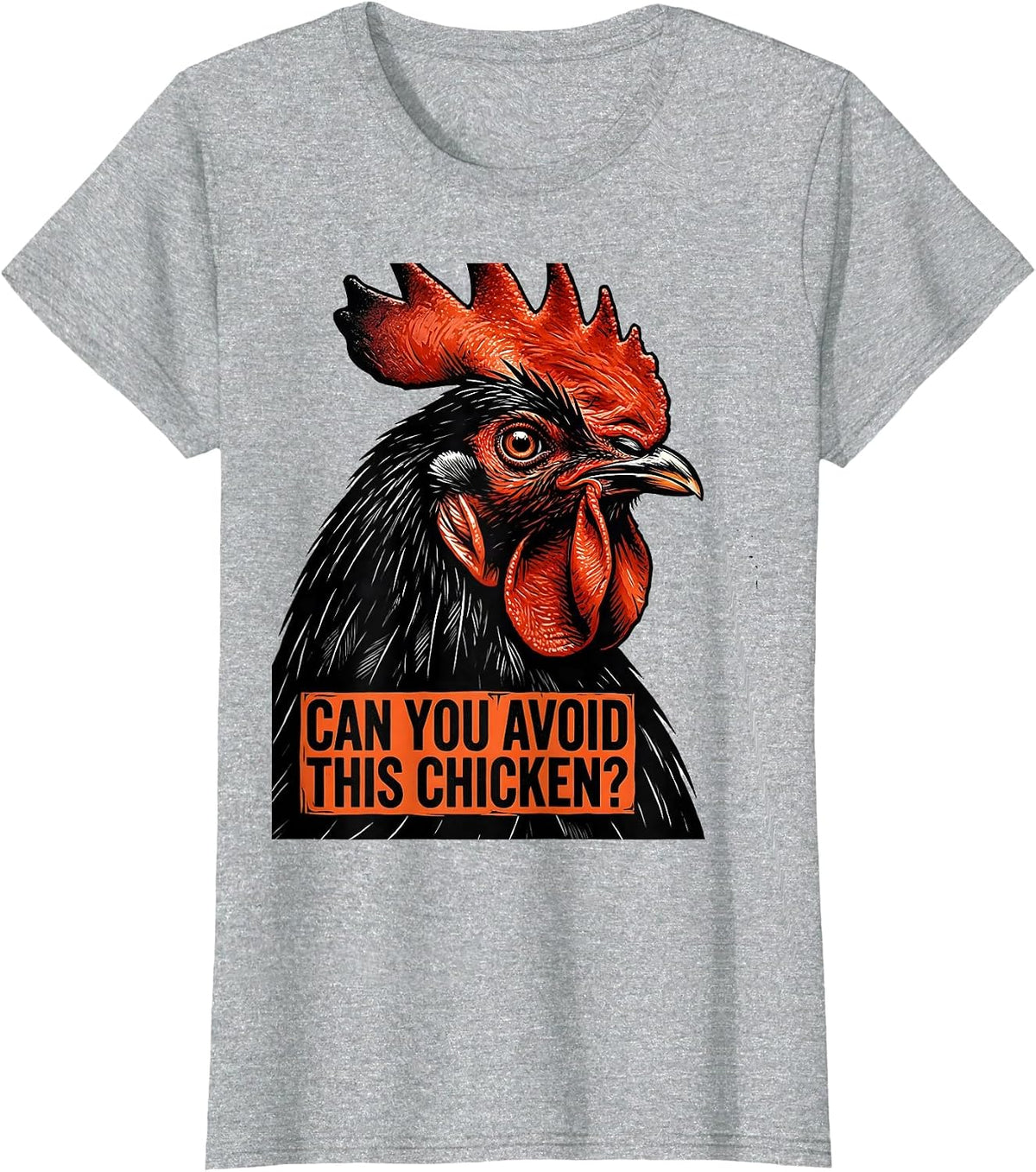Can You Avoid This Chicken Funny Chicken Lover Linocut T-Shirt - Heather Grey