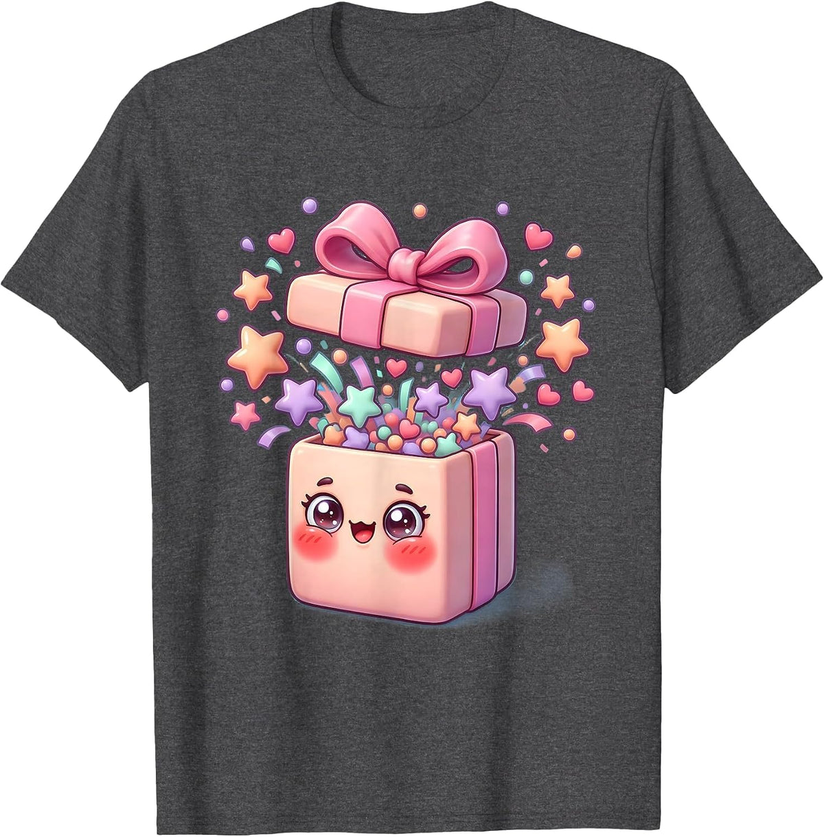 Colorful Confetti Burst Gift Box Celebration T-Shirt - Dark Heather Grey