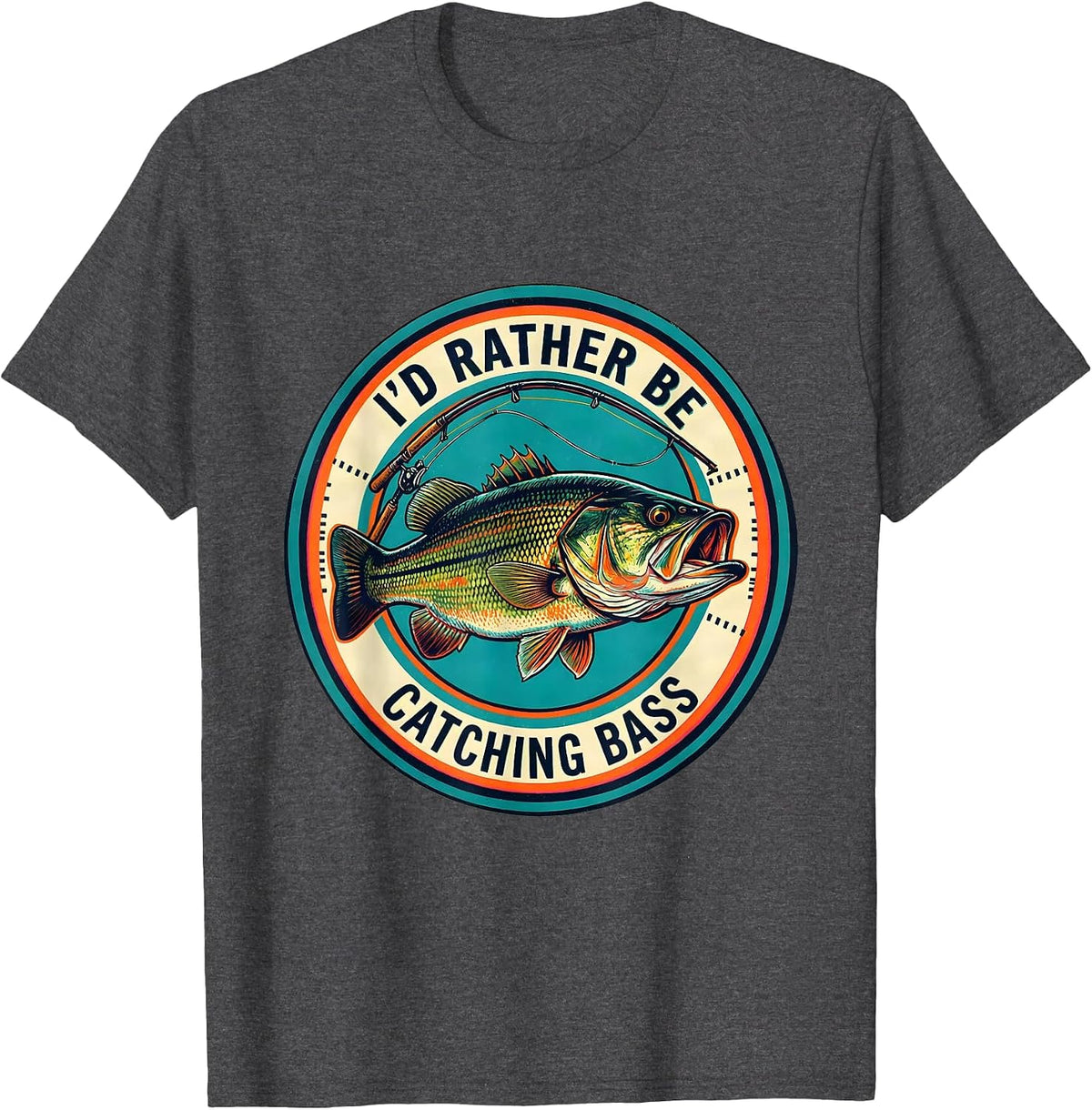 Men's I'd Rather Be Catching Bass Funny Fishing Humor Boys Kids T-Shirt - Dark Heather Grey