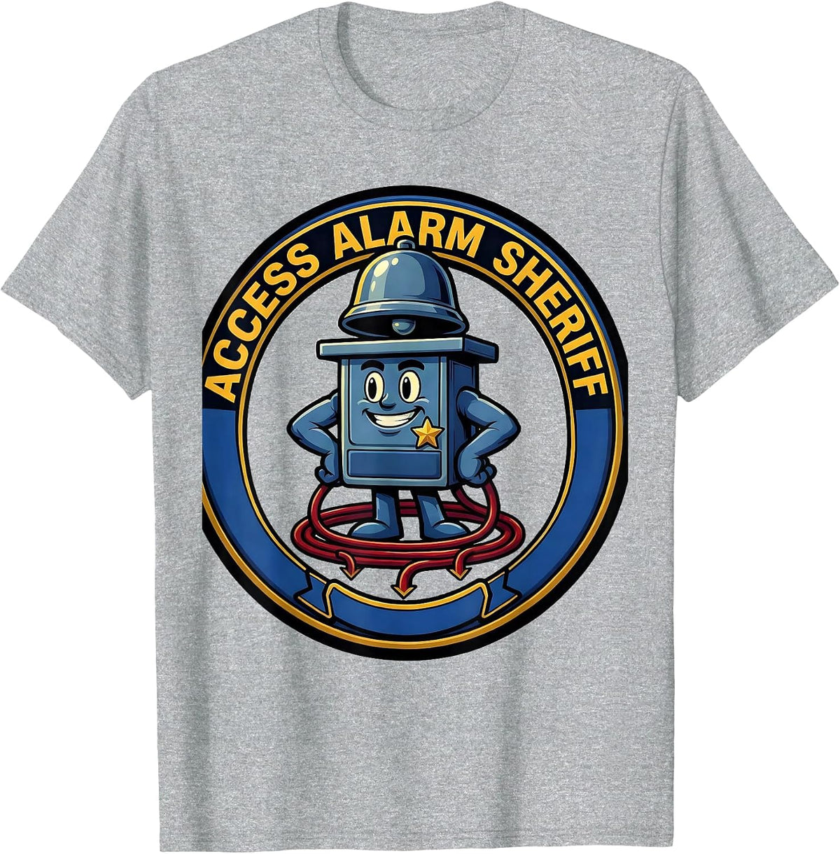 Men's Access Alarm Sheriff Cartoon Dialysis Nurse Nephrology Crew T-Shirt - Heather Grey