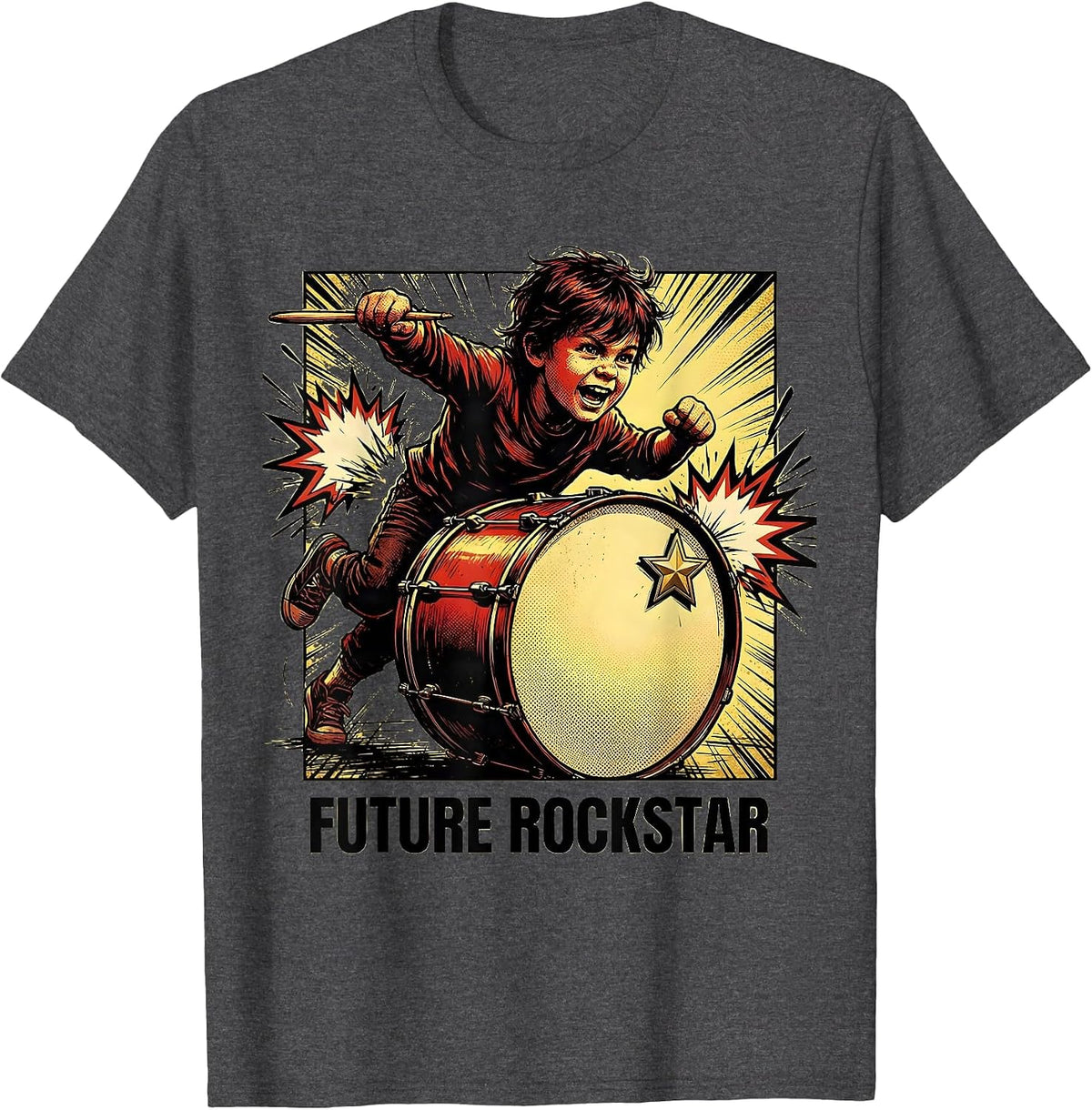 Future Rockstar Comic Book Kids Music Birthday Party T-Shirt - Dark Heather Grey