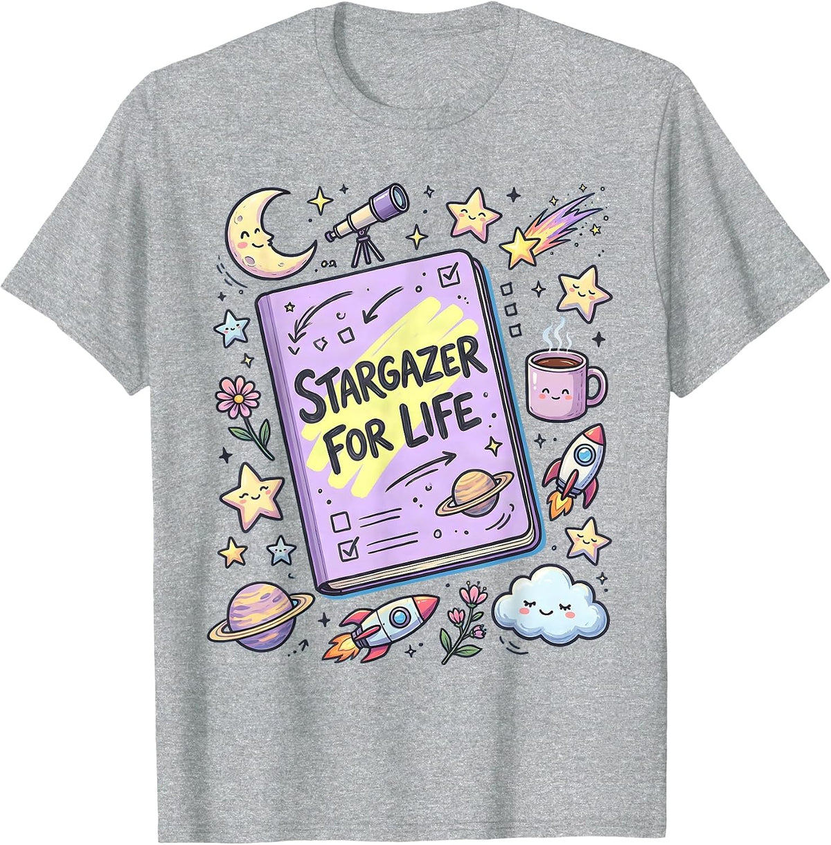 Men's Stargazer For Life Astronomy Night Sky Design T-Shirt - Heather Grey