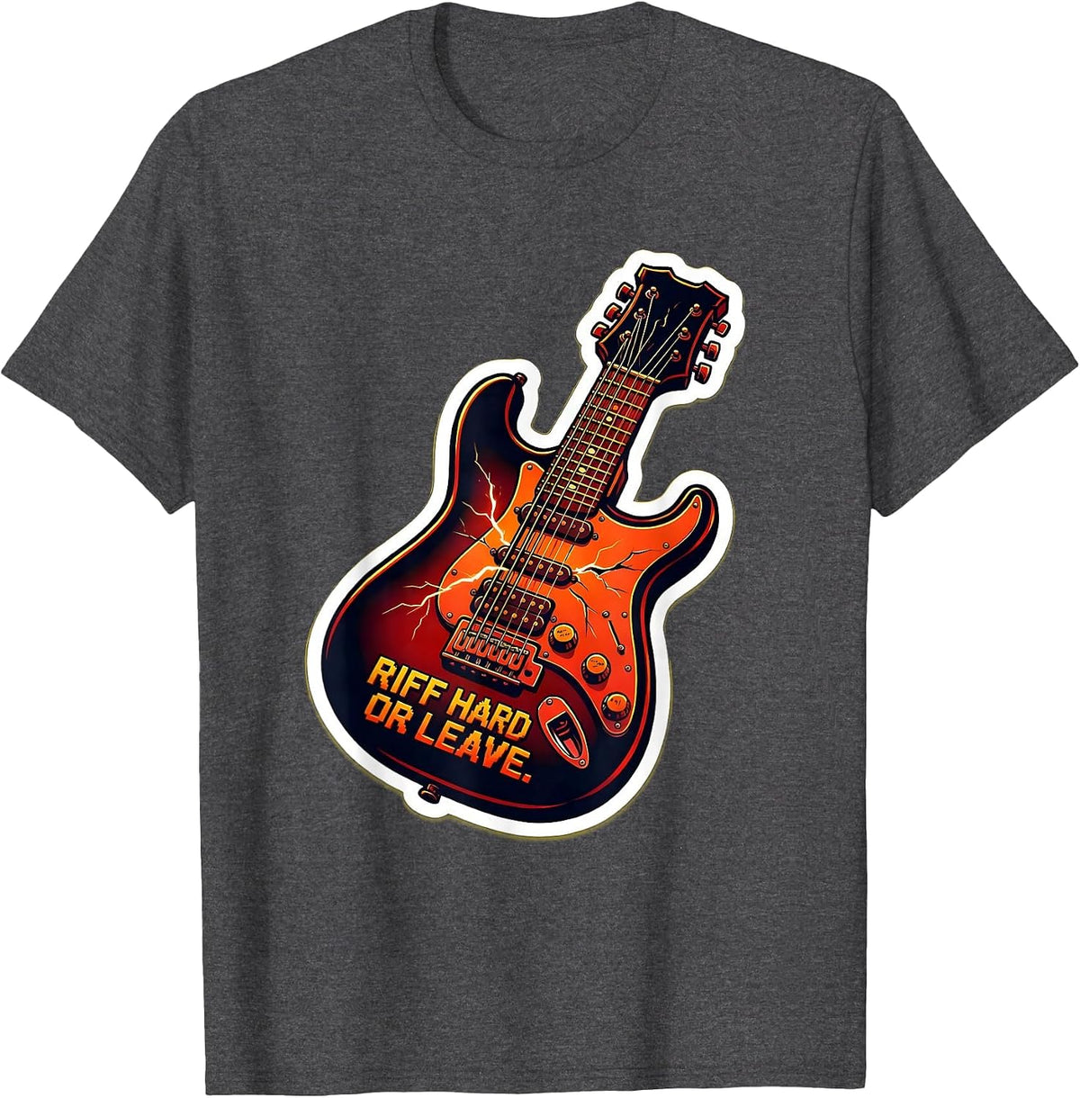 Riff Hard Or Leave Metal Guitar Design T-Shirt - Dark Heather Grey