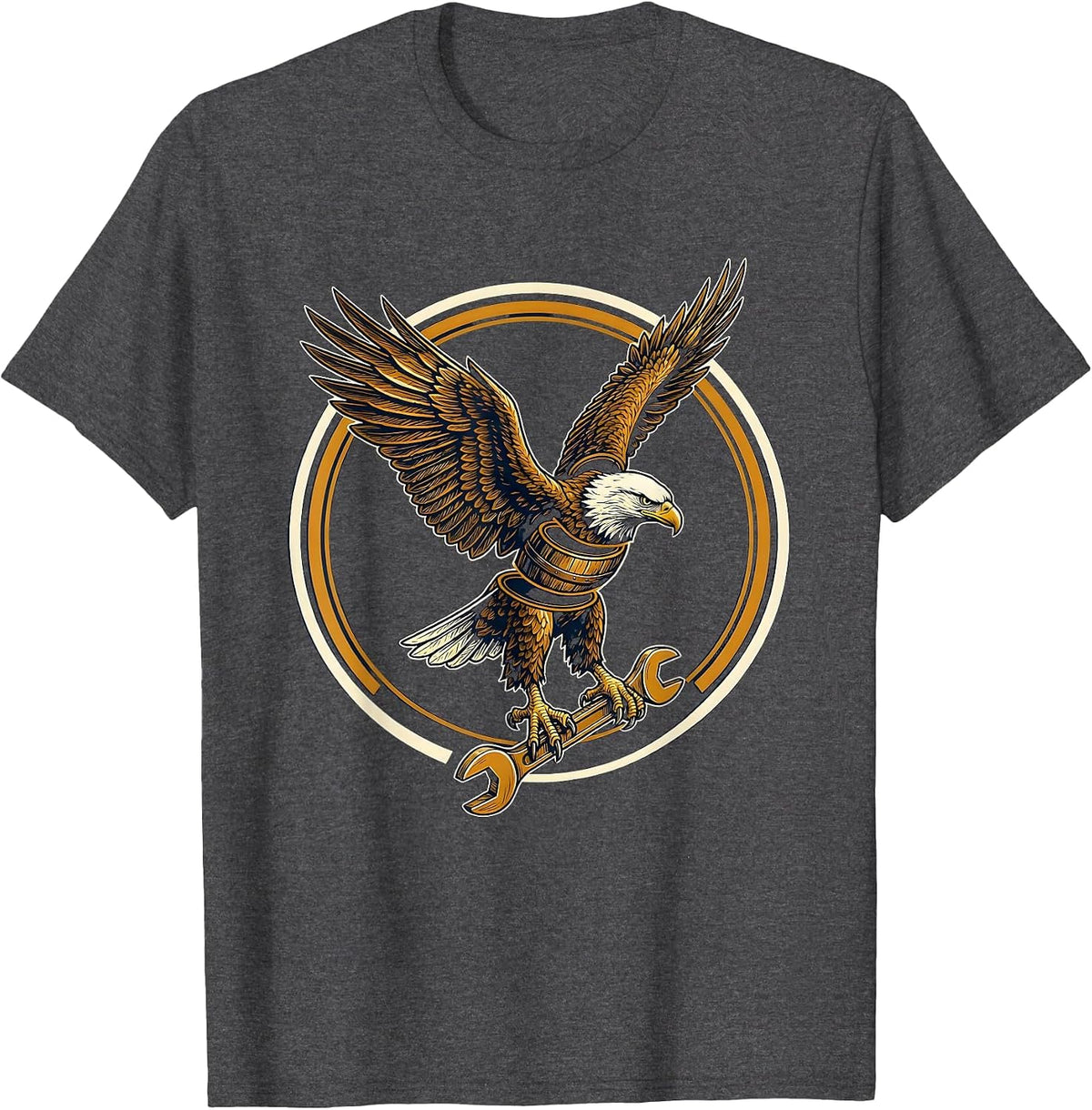 Eagle Clutching Crescent Wrench Graphic Design T-Shirt - Dark Heather Grey