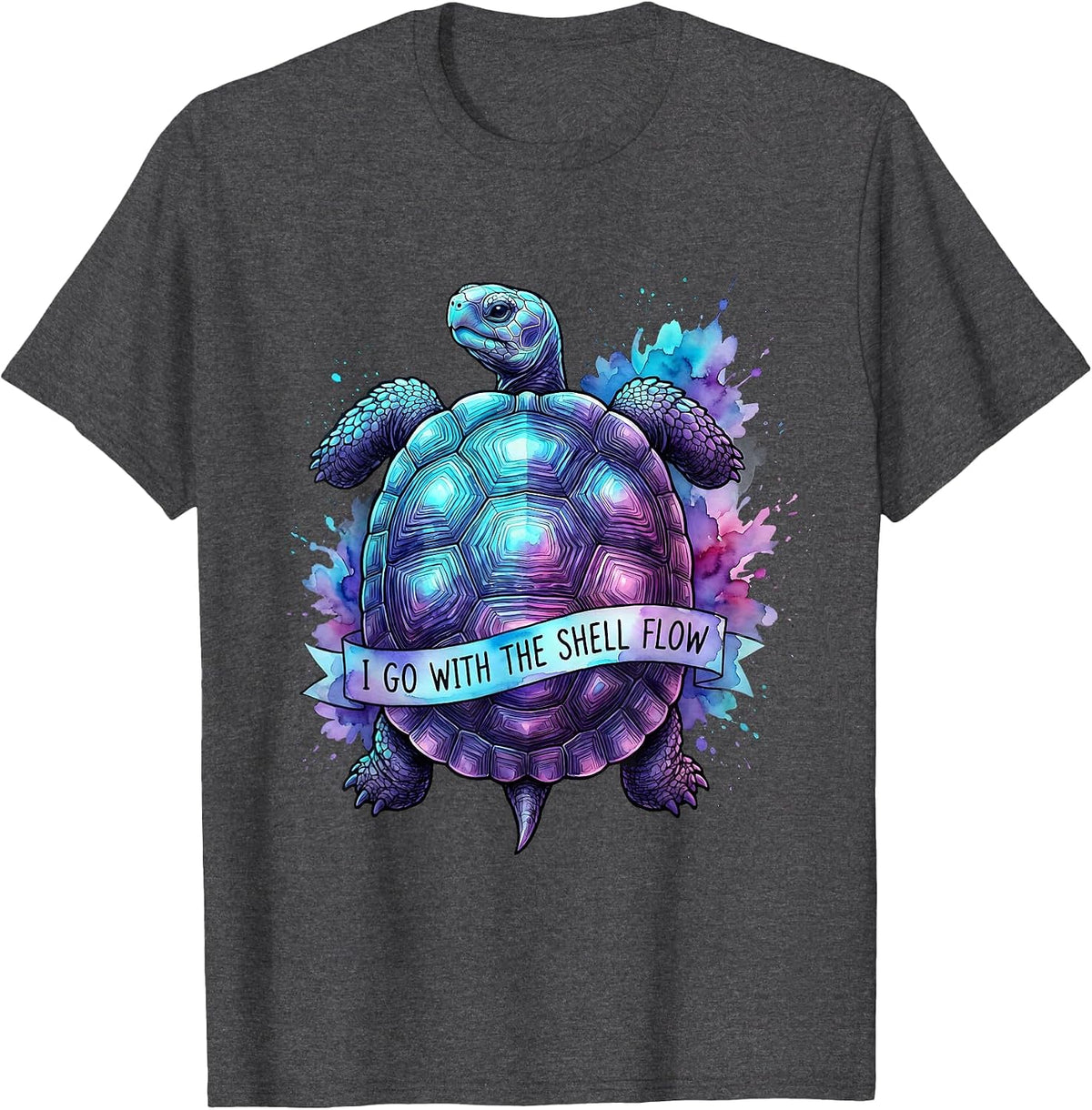 I Go With The Shell Flow Funny Turtle Lover Pet Enthusiast T-Shirt - Dark Heather Grey