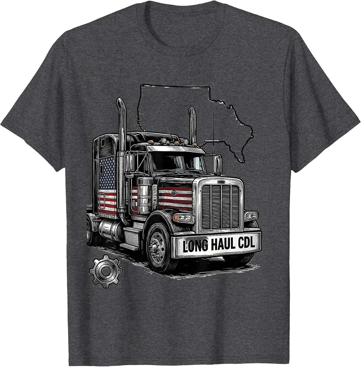 Long Haul CDL Patriotic Trucker Design T-Shirt - Dark Heather Grey