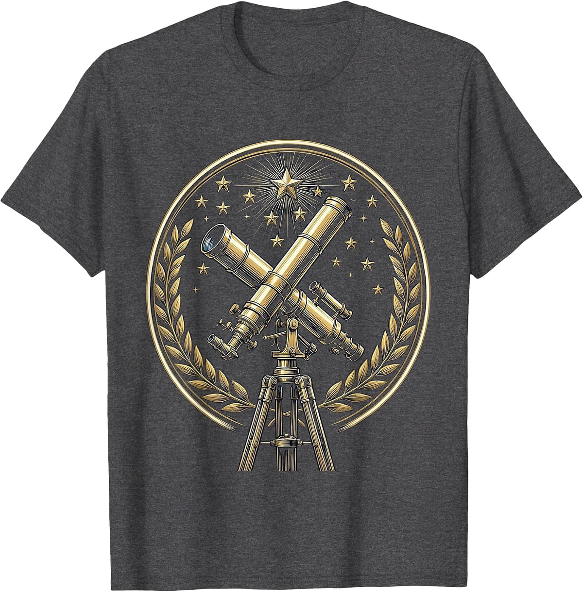 Telescope Night Sky Stargazing College Graphic T-Shirt - Dark Heather Grey