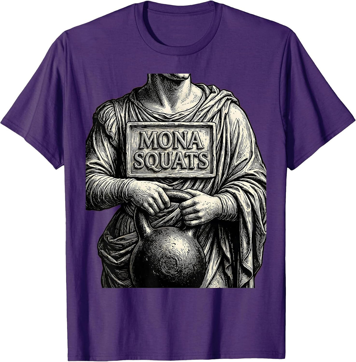 Mona Squats Funny Renaissance Art Parody Fitness Humor T-Shirt - Purple