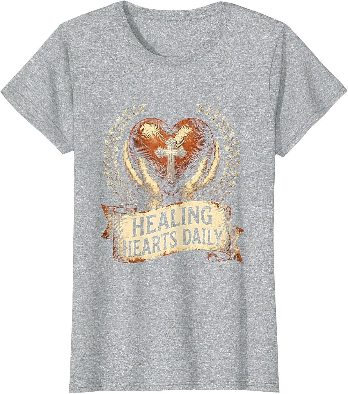 Healing Hearts Daily Hospice Nurse Design T-Shirt - Heather Grey