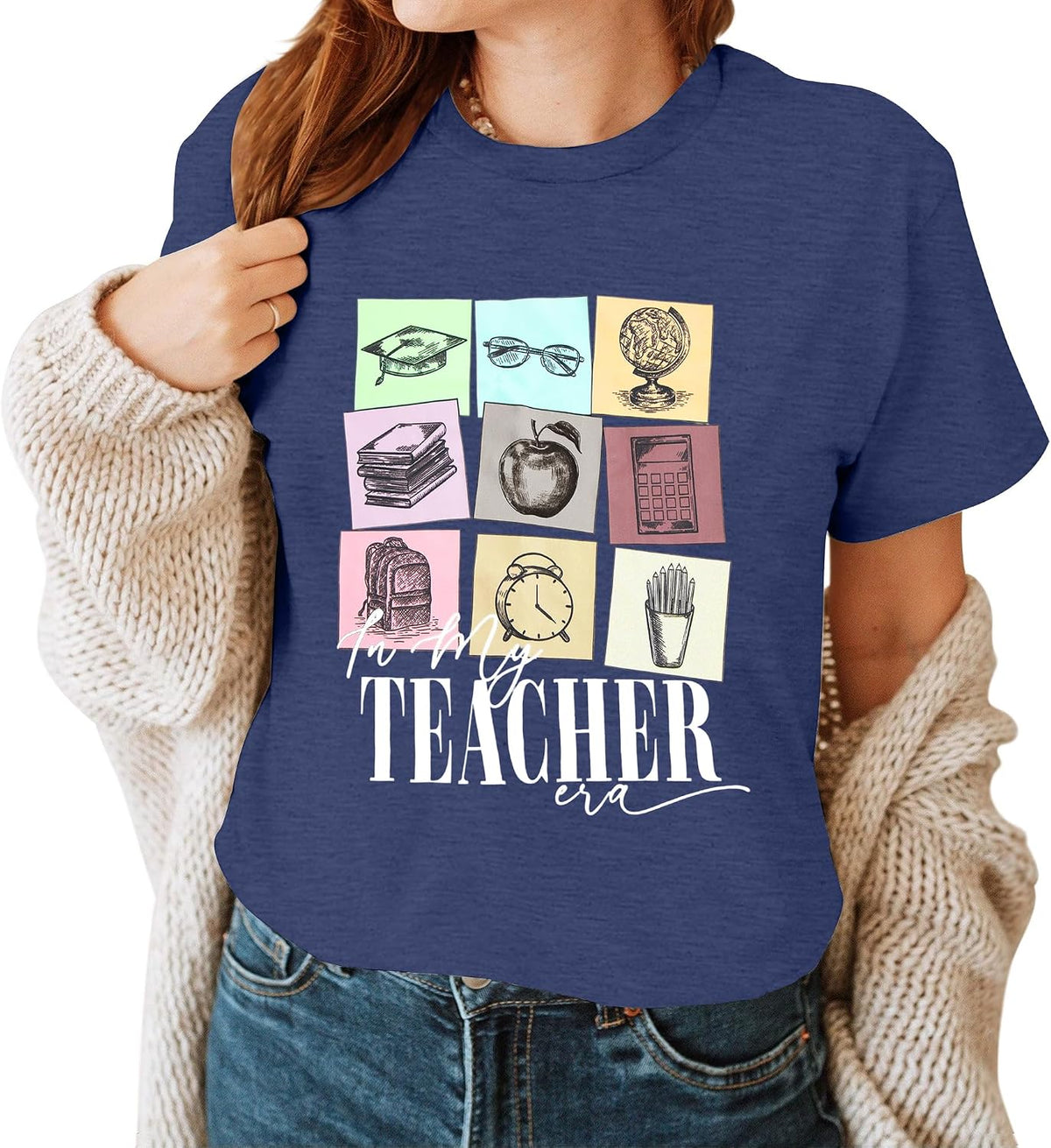 Teacher Shirts for Women in My Teacher Era Shirt Kindergarten Teacher Graphic Tee Casual Teaching Life Shirts - Blue
