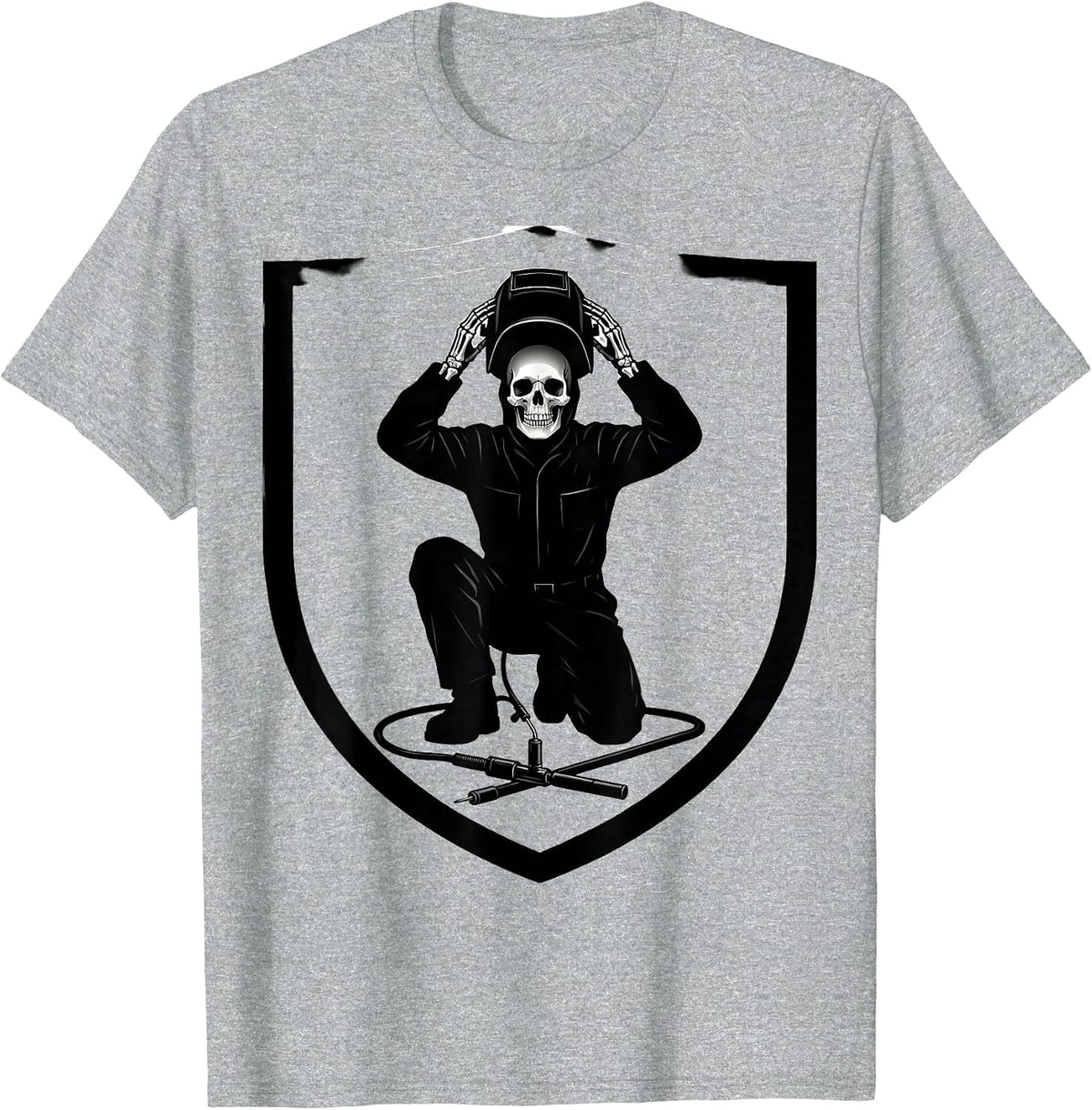 Men's Skeletal Welder Silhouette Tradesman Humor Gift T-Shirt - Heather Grey