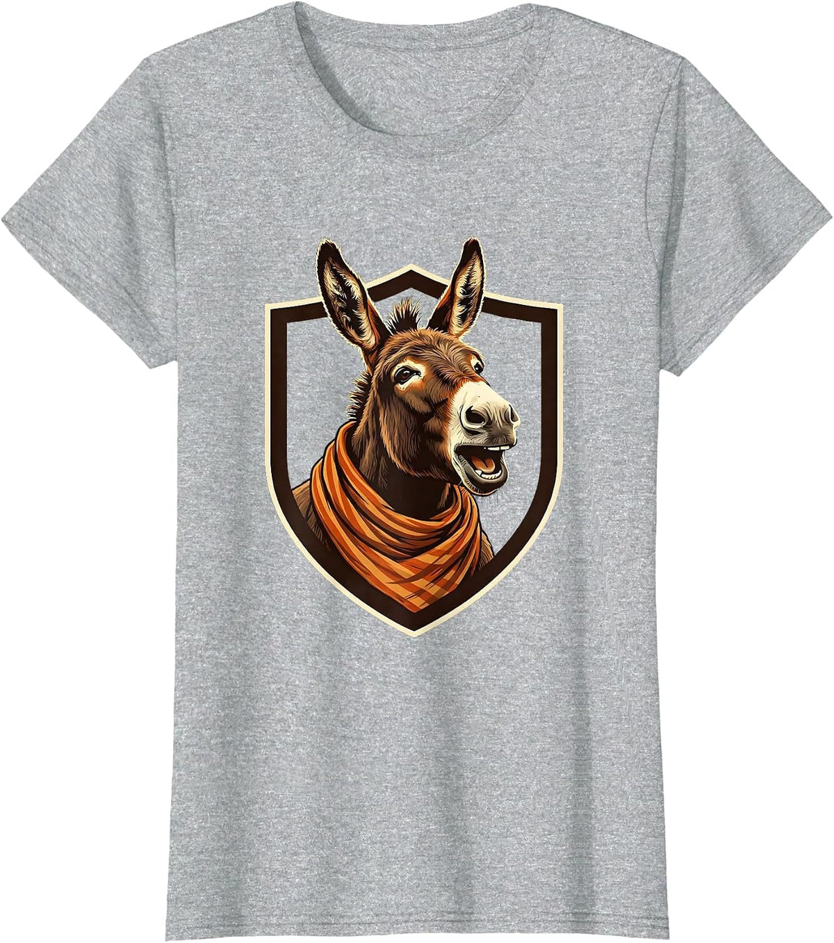 Women's Donkey Shield Badge Funny Animal Lover Vintage Humor T-Shirt - Heather Grey