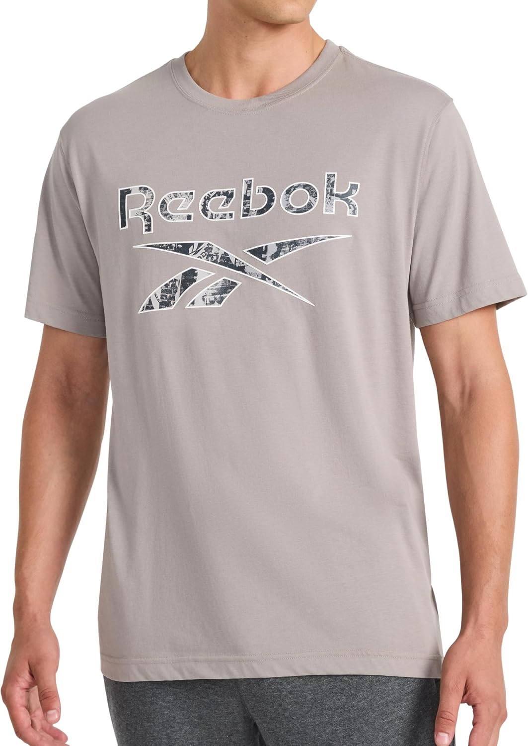 Reebok Men's Short Sleeve Graphic Crewneck T-Shirt, Standard Fit, Lightweight Cotton-Poly Fabric - Driftwood - Unbound