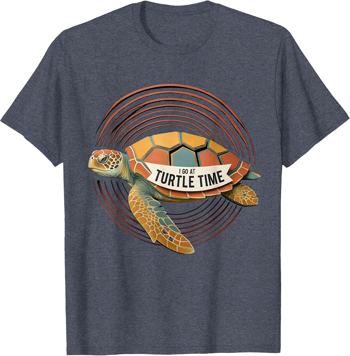 I Go At Turtle Time Paper Cutout Sea Turtle Ocean Animal T-Shirt - Heather Blue
