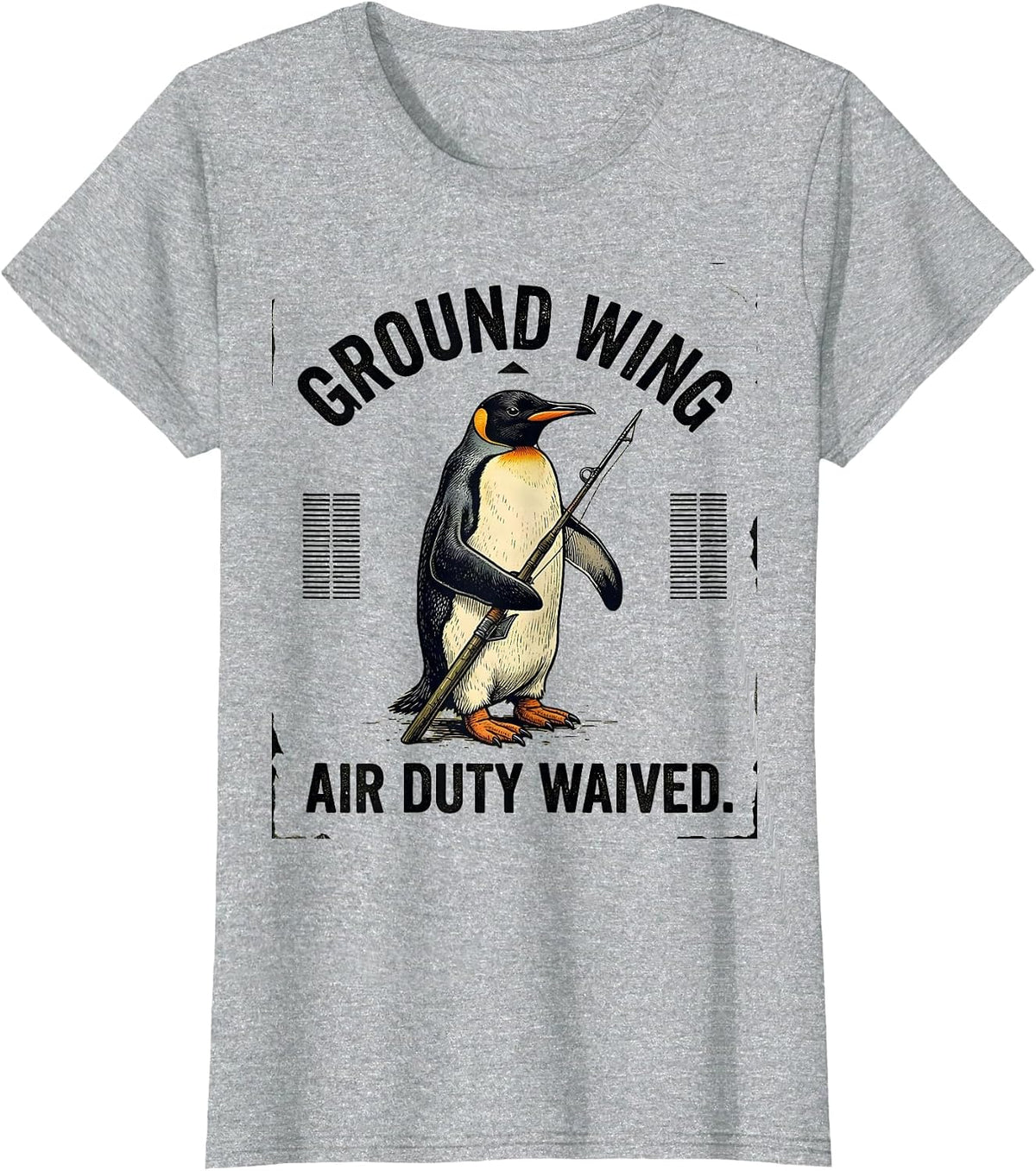 Ground Wing Air Duty Waived Funny Tactical Penguin Meme T-Shirt - Heather Grey