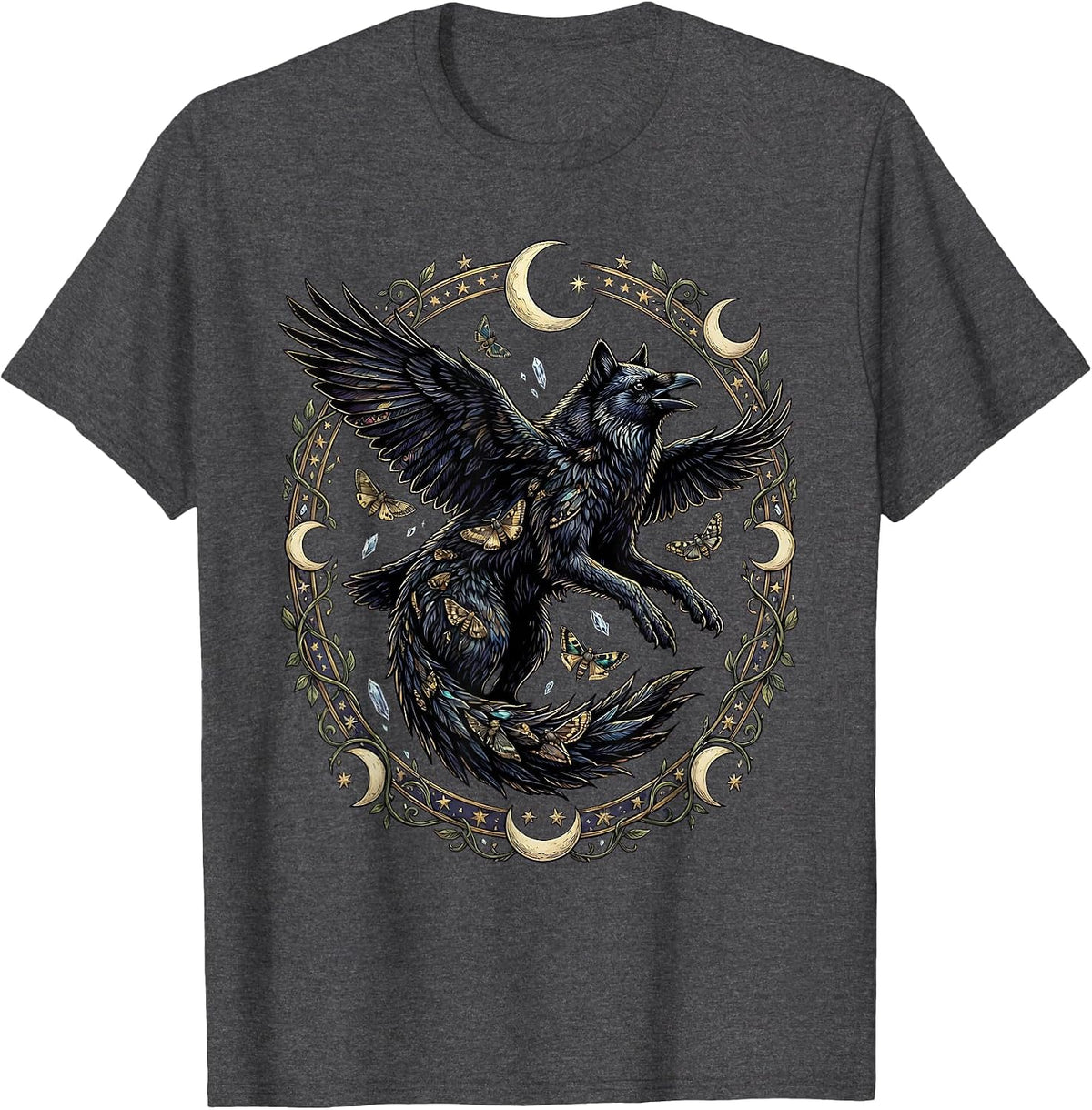Raven Flock Wolf Silhouette Nature Art Design T-Shirt - Dark Heather Grey