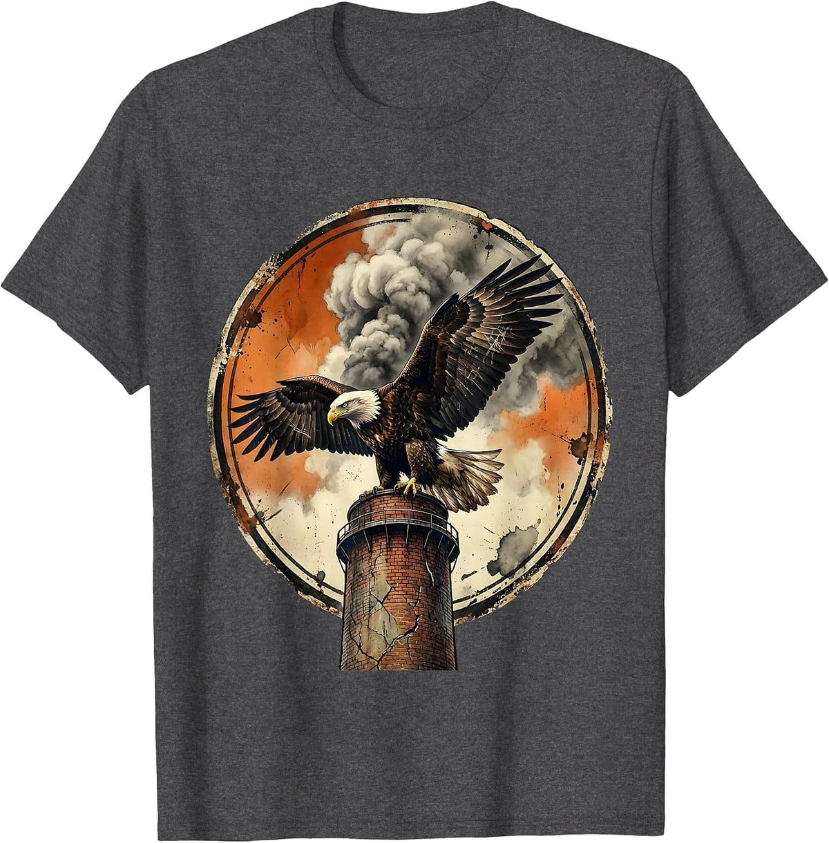 Milwaukee Bald Eagle Industrial Smokestack Design T-Shirt - Dark Heather Grey