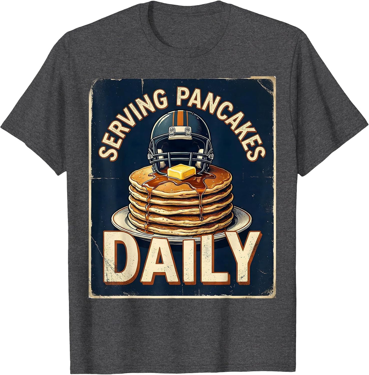 Men's Serving Pancakes Daily Vintage Football Lineman Offensive T-Shirt - Dark Heather Grey
