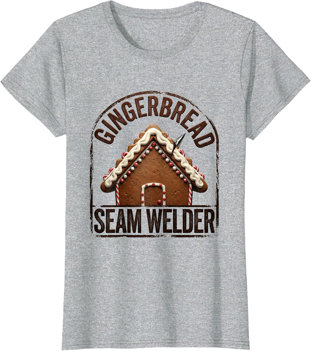 Gingerbread Seam Welder Funny Gingerbread House Decorating T-Shirt - Heather Grey