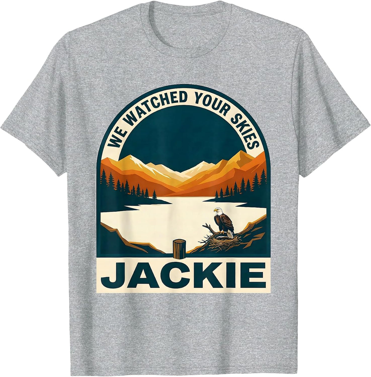Men's We Watched Your Skies Jackie Big Bear Eagle Memorial Tribute T-Shirt - Heather Grey