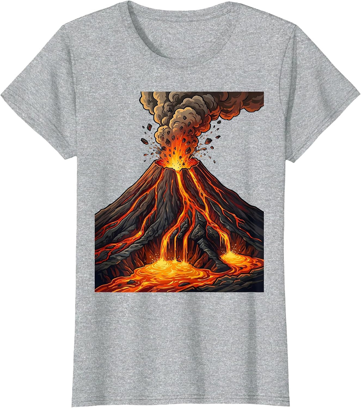 Volcanic Eruption Lava Flow Science Illustration T-Shirt - Heather Grey