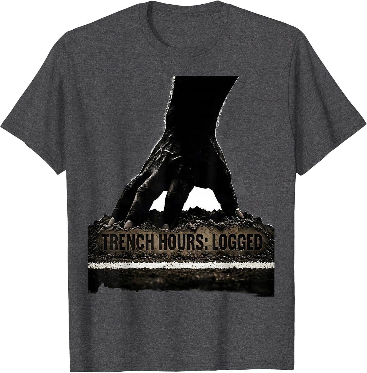 Trench Hours: Logged Funny Football Lineman Humor T-Shirt - Dark Heather Grey