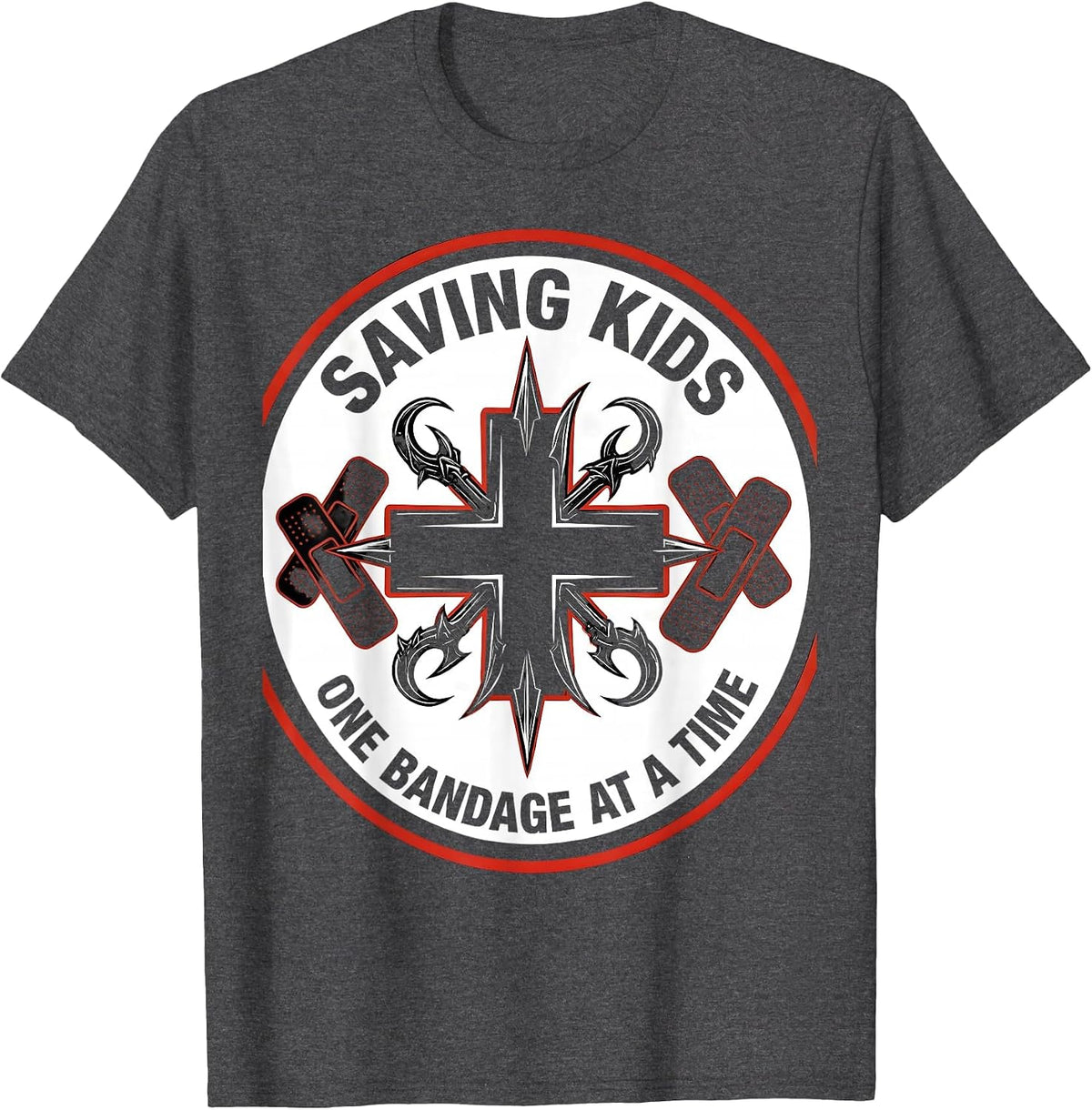 Men's Saving Kids One Bandage at a Time School Nurse T-Shirt - Dark Heather Grey