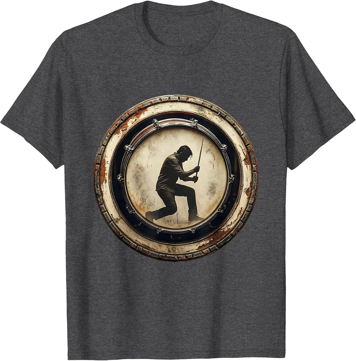 Drummer Silhouette Inside Bass Drum Concert Graphic T-Shirt - Dark Heather Grey