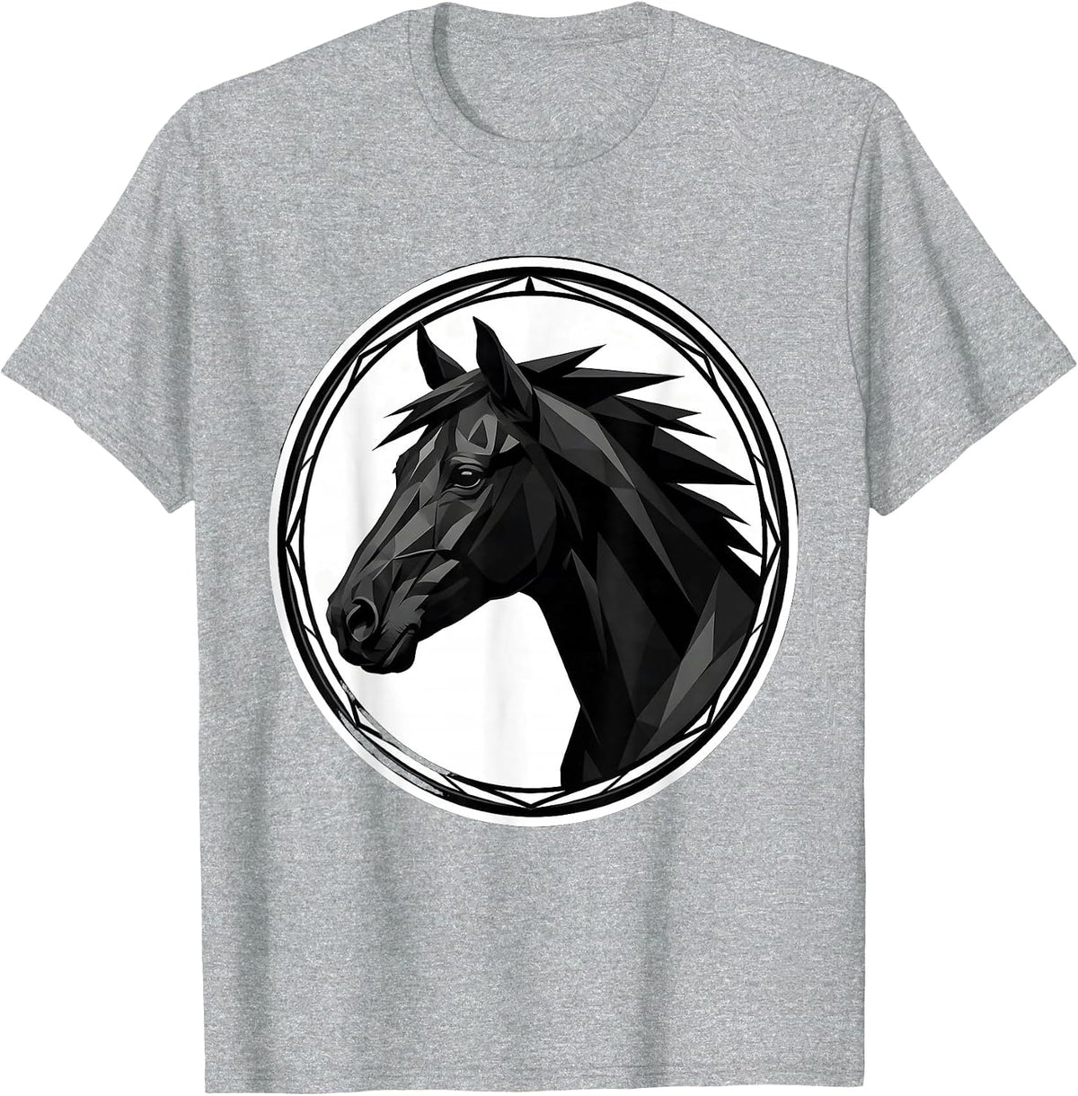 Men's Geometric Low-Poly Horse Portrait Art Design T-Shirt - Heather Grey