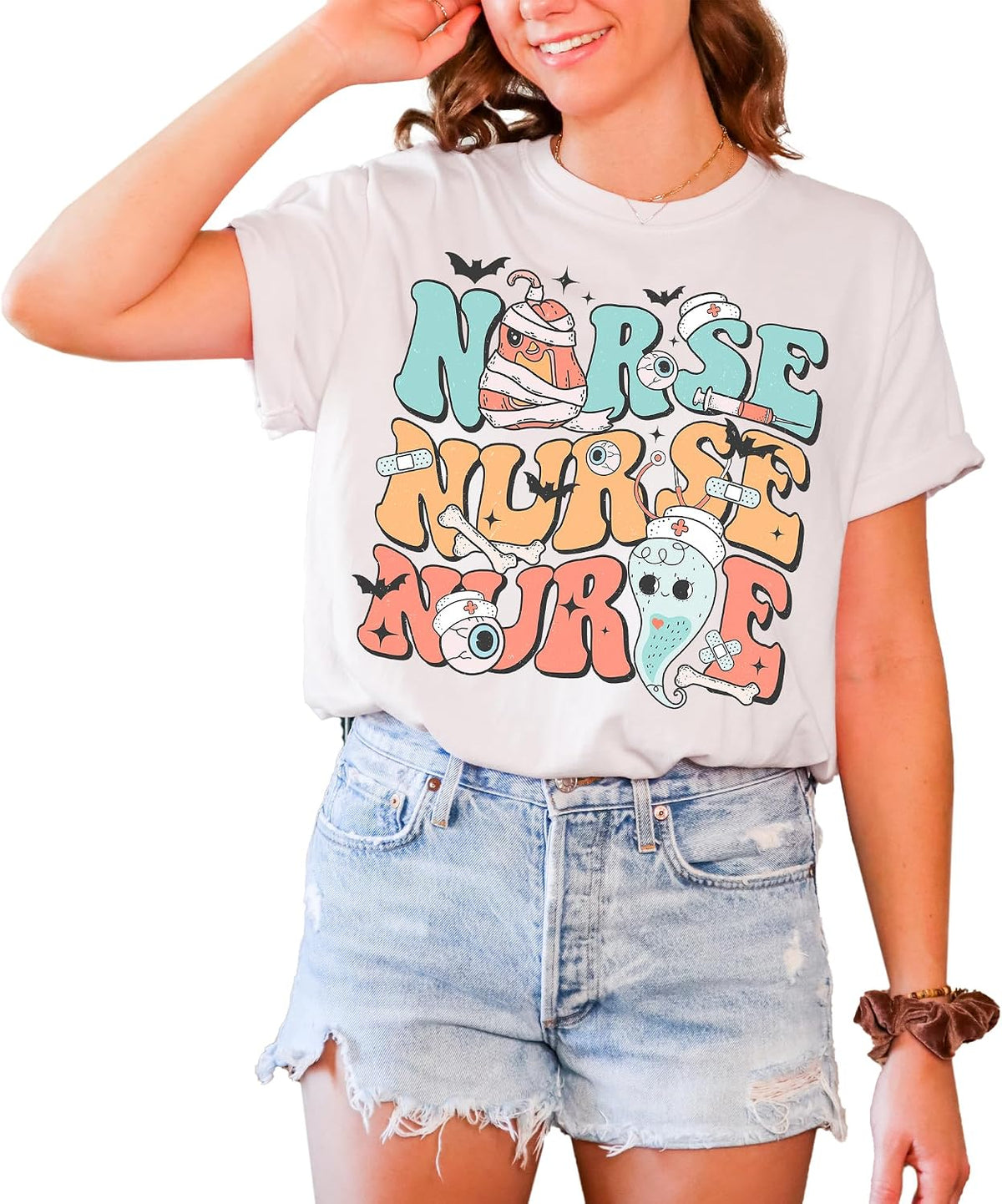 Halloween Nurse T-Shirt, Unisex Shirt for Nurse Retro Look Oversized Graphic Tee, 100% Cotton Premium Quality, Gift for Her