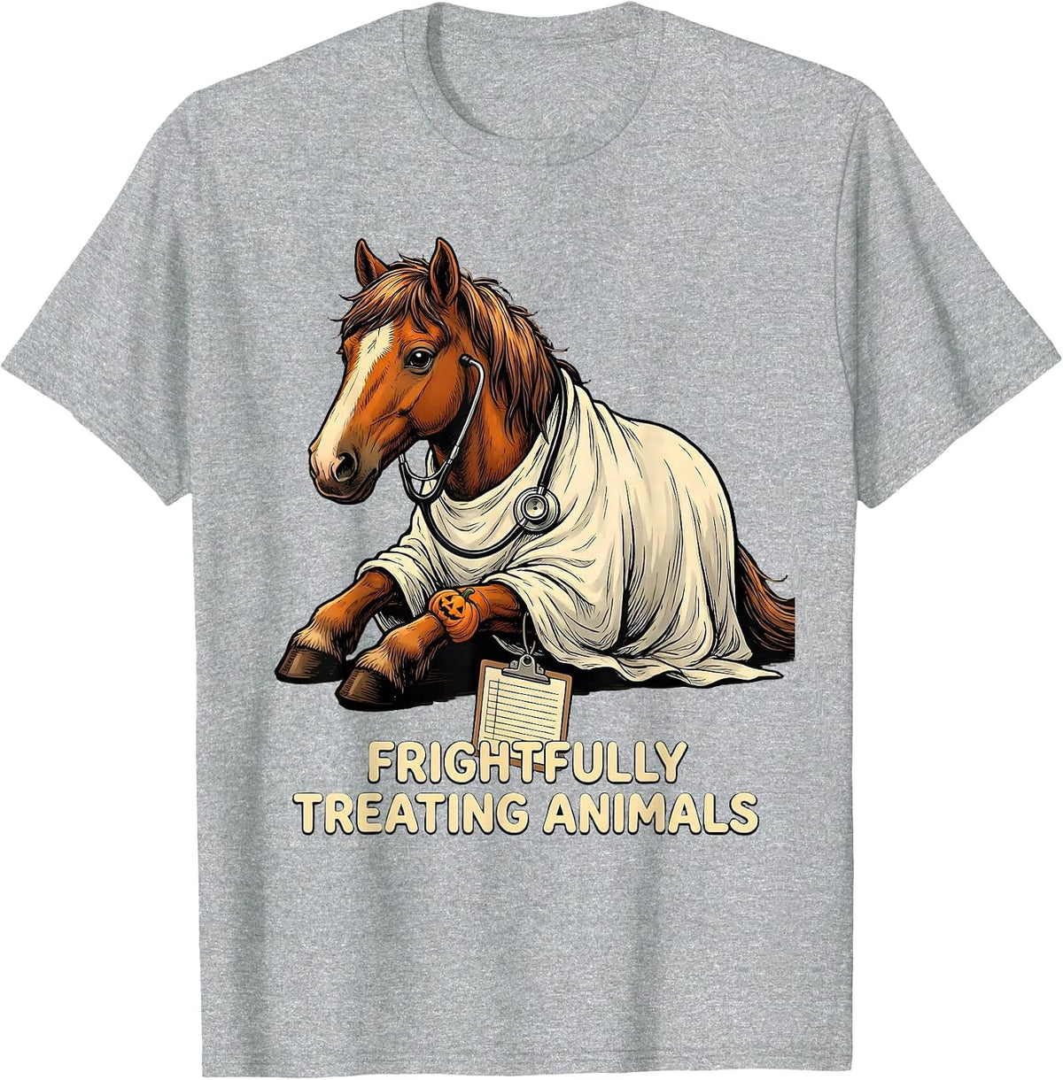 Men's Frightfully Treating Animals Funny Vet Tech Halloween T-Shirt - Heather Grey