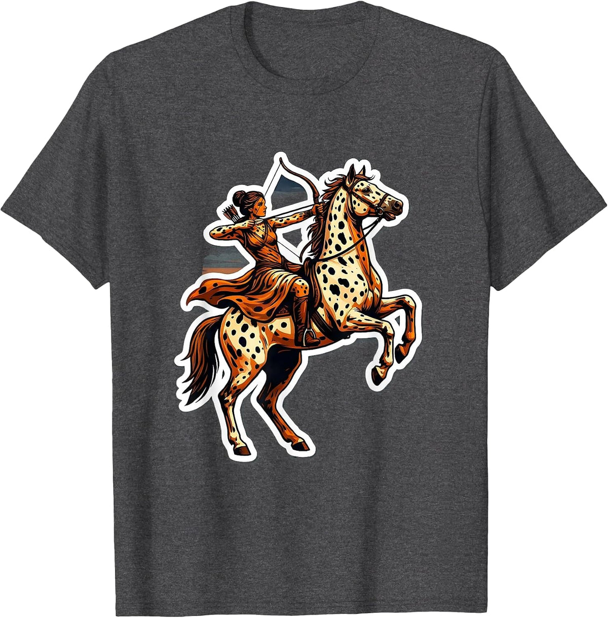 Men's Dalmatian Spotted Archer on Horseback at Dusk T-Shirt - Dark Heather Grey