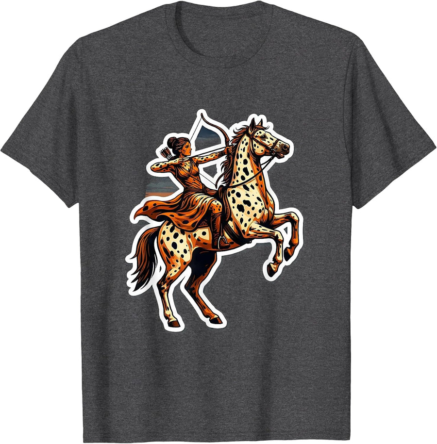 Men's Dalmatian Spotted Archer on Horseback at Dusk T-Shirt - Dark Heather Grey
