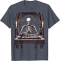 Skeleton Playing Chess Alone at Midnight T-Shirt - Heather Blue