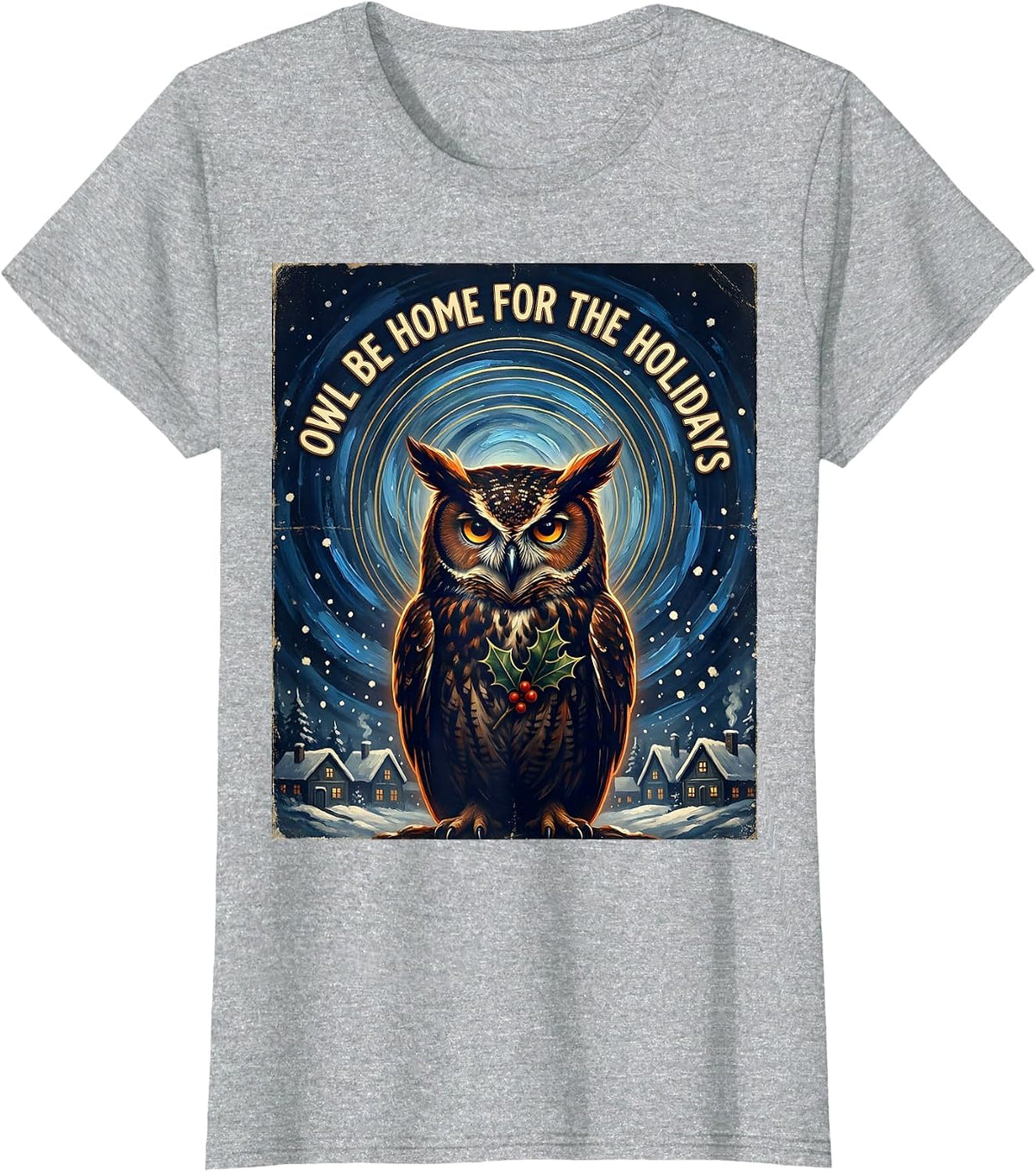 Owl Be Home For The Holidays Vintage Holiday Owl Lover Gift T-Shirt - Heather Grey
