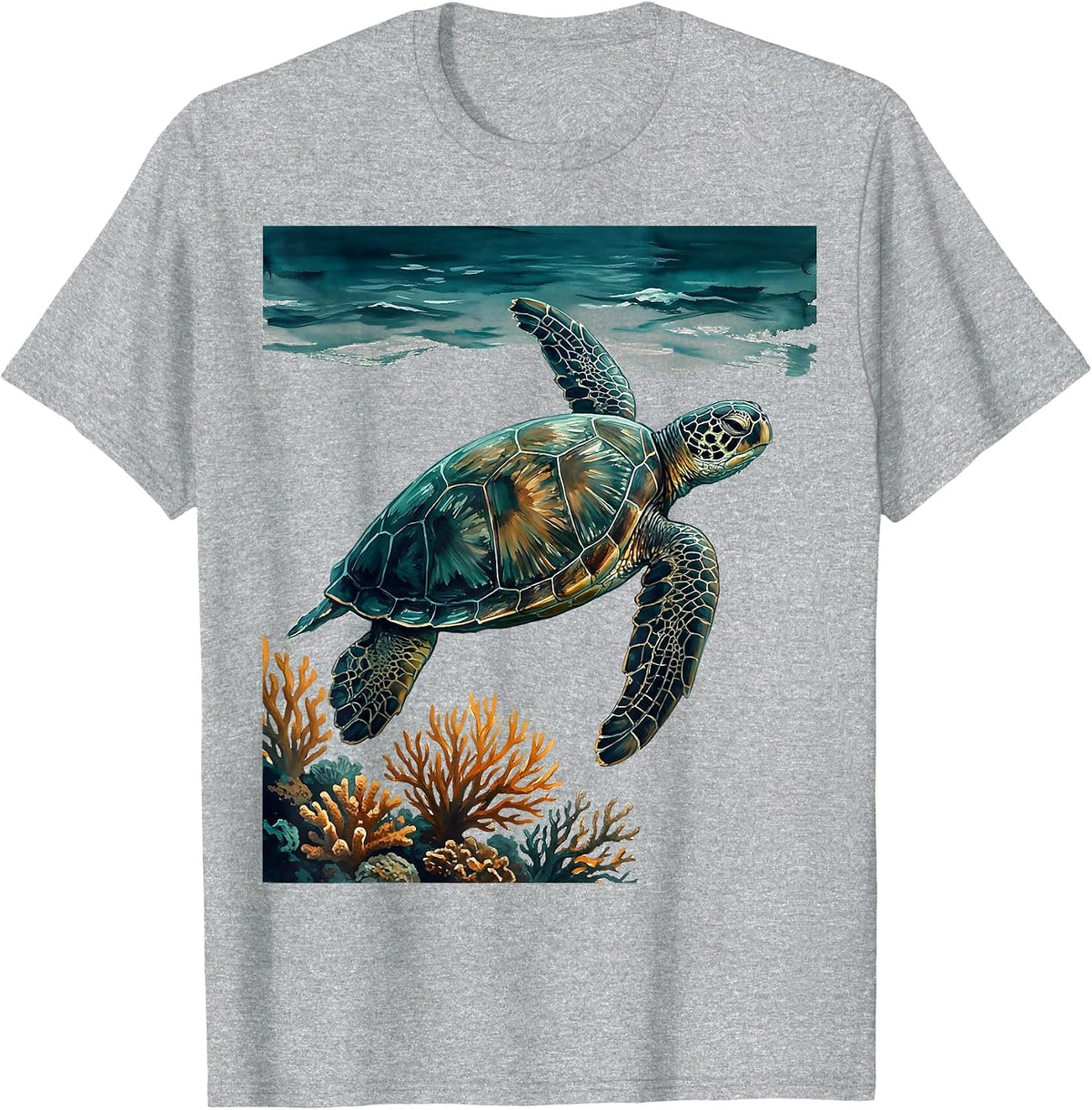 Men's Hawaiian Sea Turtle Coral Reef Graphic T-Shirt - Heather Grey
